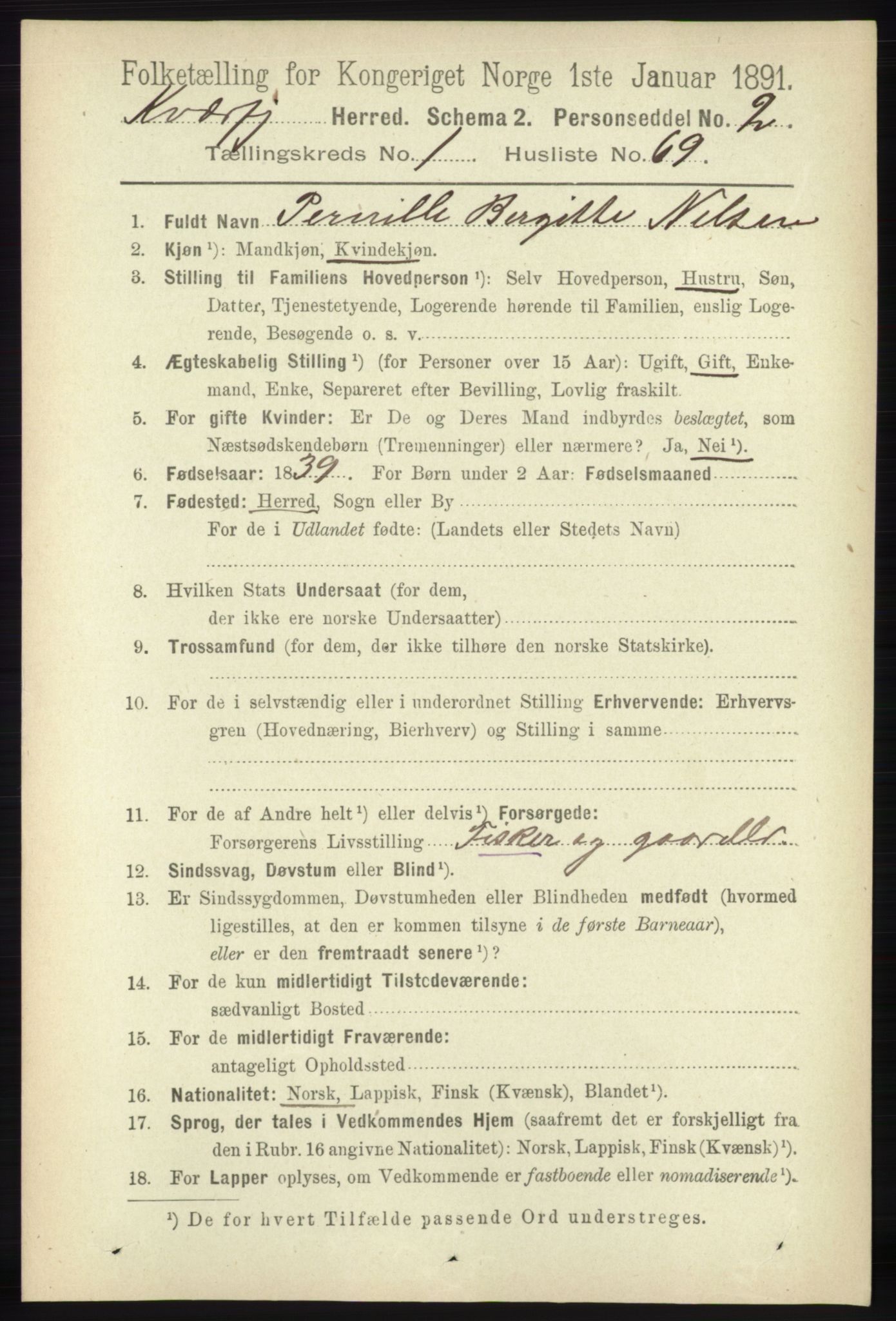 RA, 1891 census for 1911 Kvæfjord, 1891, p. 575