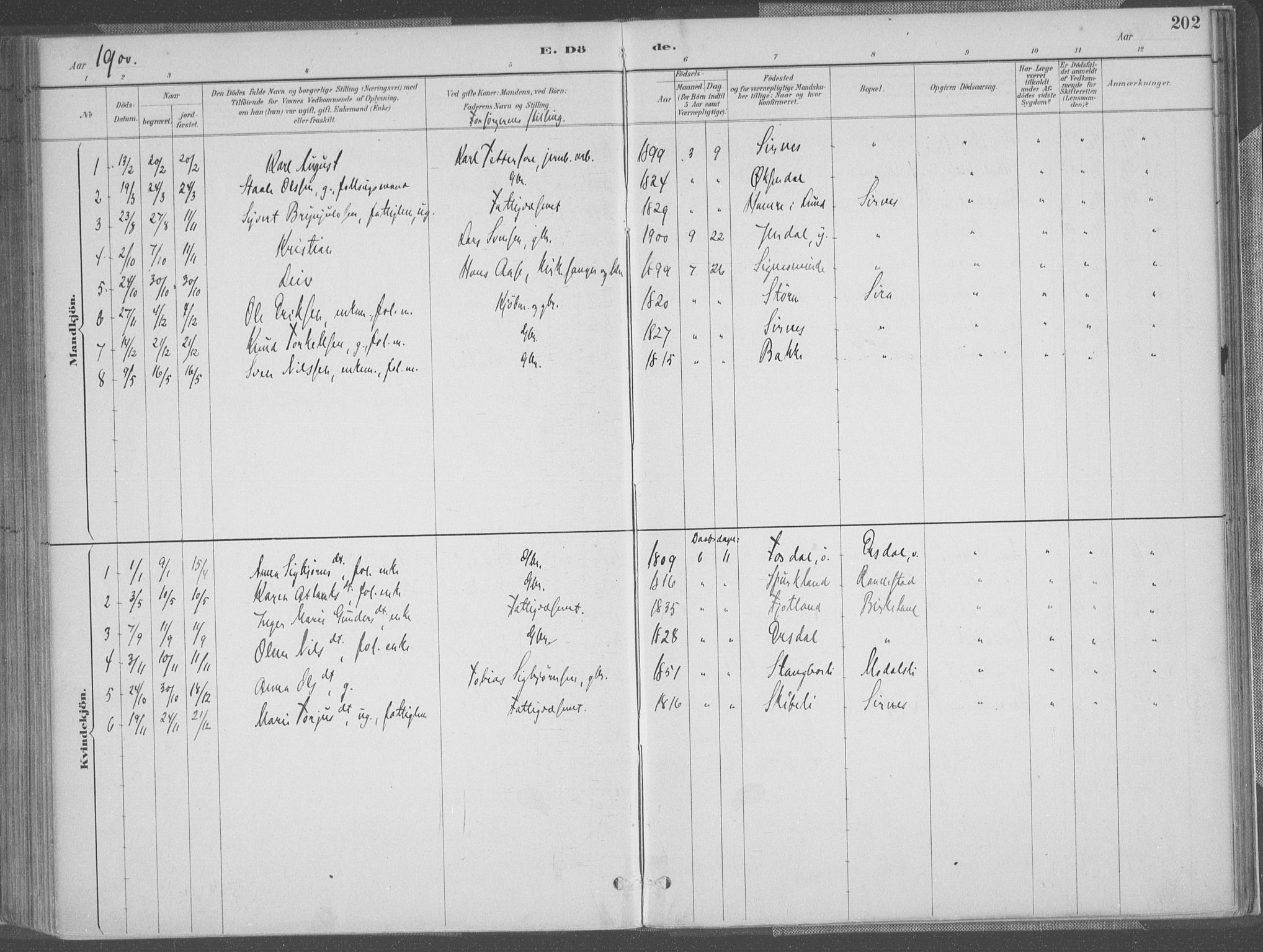 Bakke sokneprestkontor, SAK/1111-0002/F/Fa/Faa/L0008: Parish register (official) no. A 8, 1887-1911, p. 202