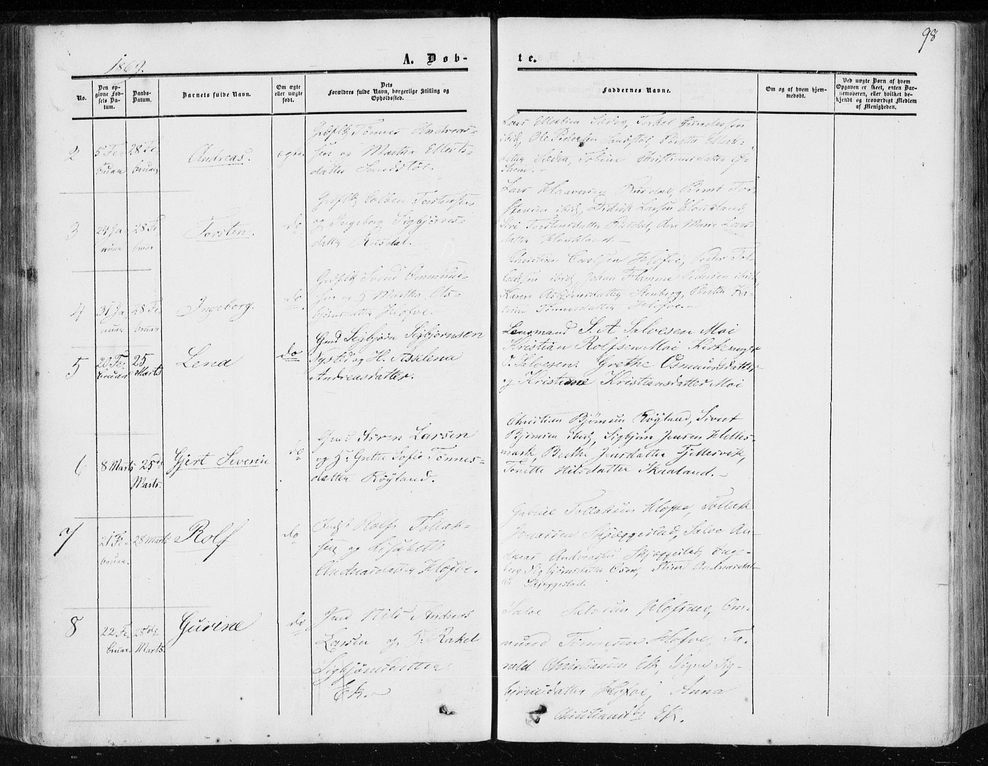 Lund sokneprestkontor, AV/SAST-A-101809/S06/L0009: Parish register (official) no. A 8, 1853-1877, p. 98