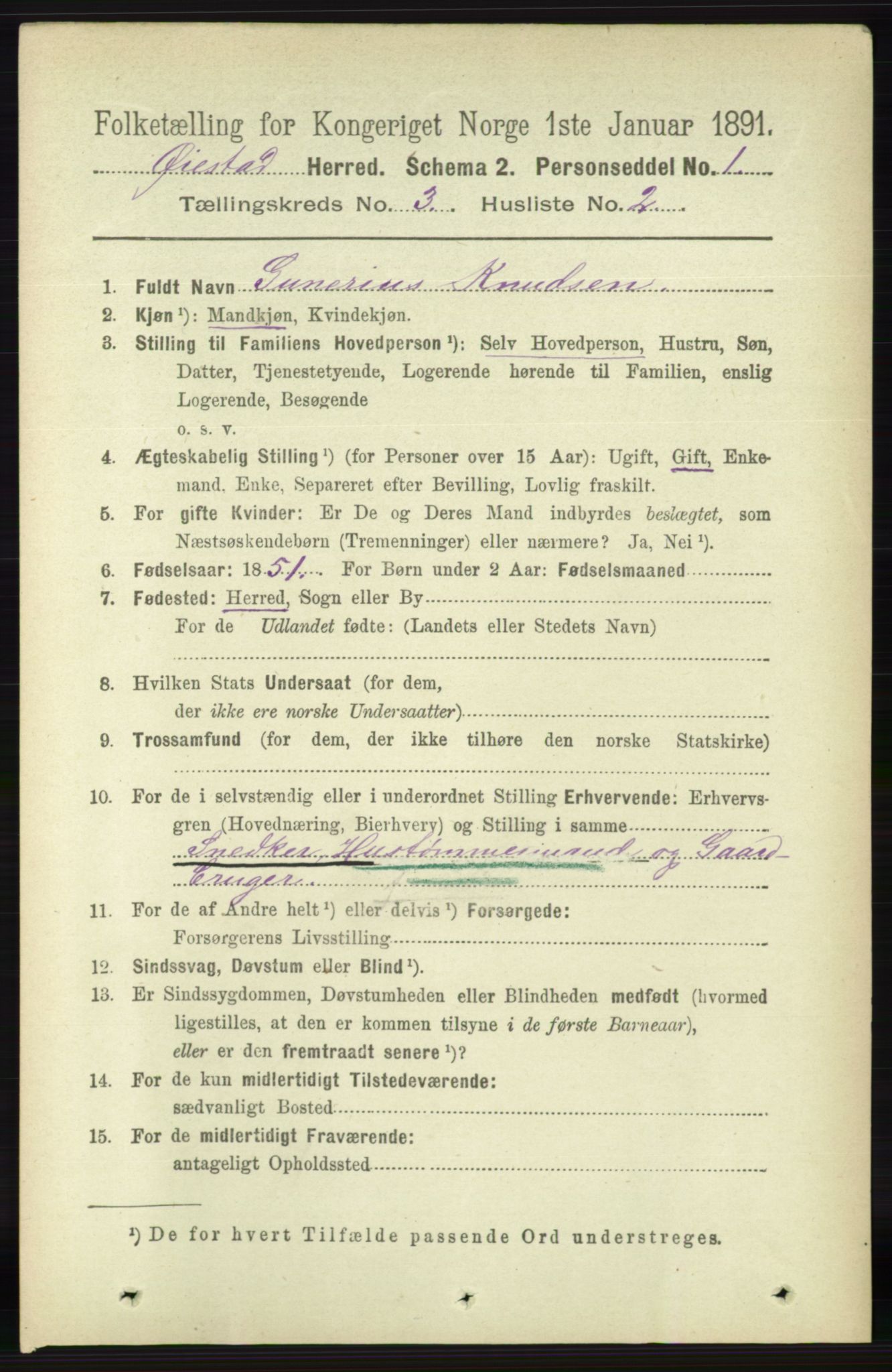 RA, 1891 census for 0920 Øyestad, 1891, p. 911