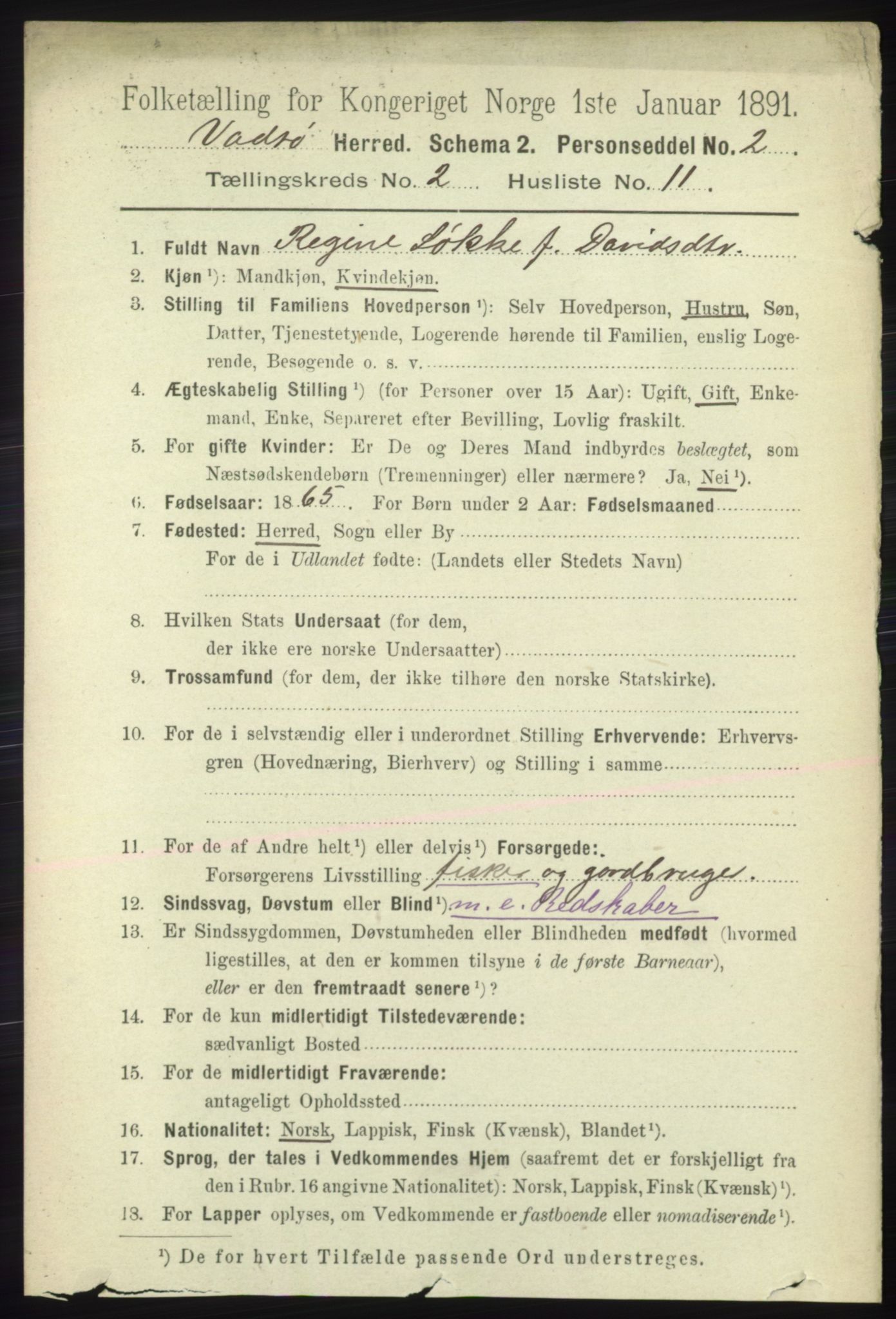 RA, 1891 census for 2029 Vadsø, 1891, p. 499