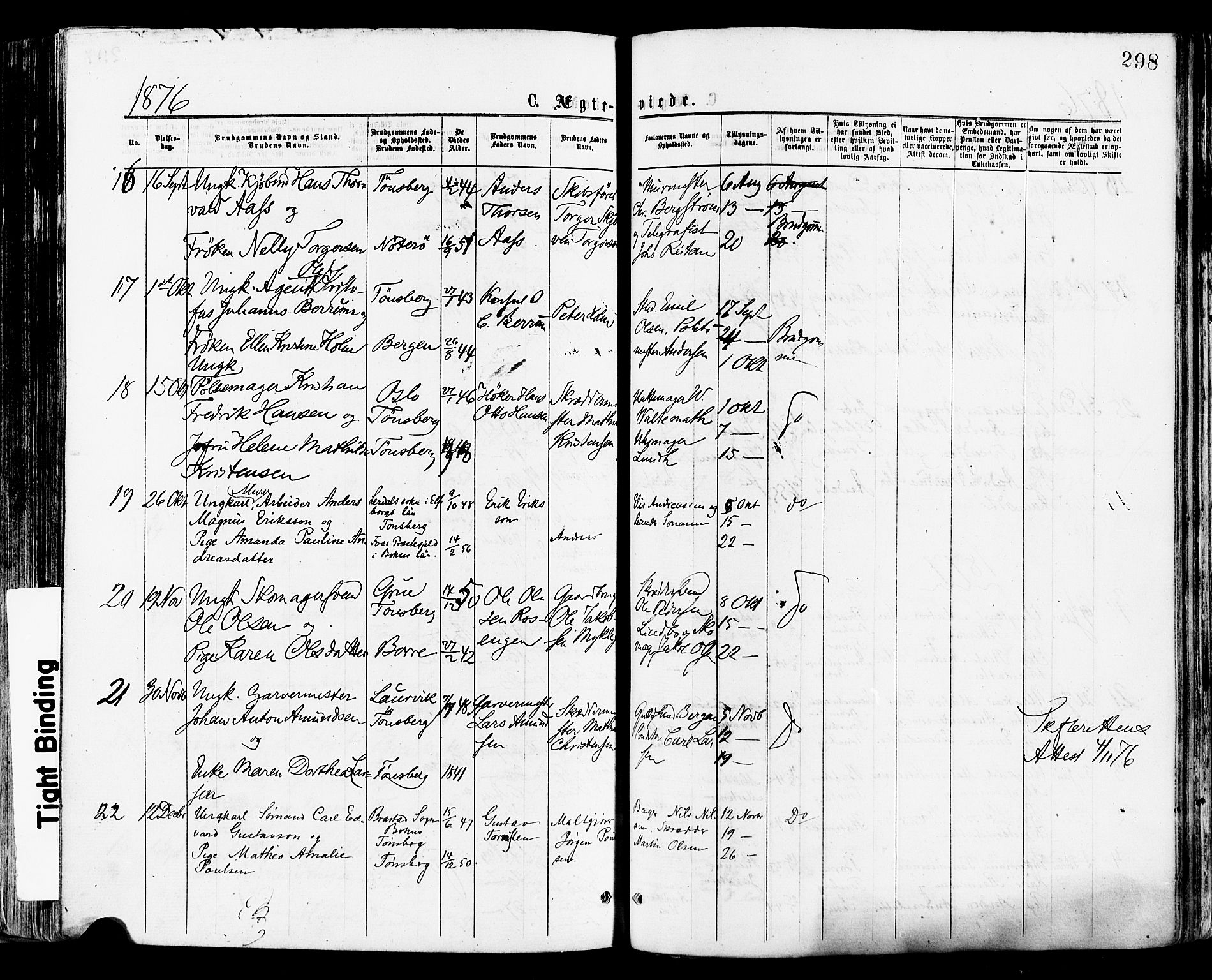 Tønsberg kirkebøker, AV/SAKO-A-330/F/Fa/L0010: Parish register (official) no. I 10, 1874-1880, p. 298