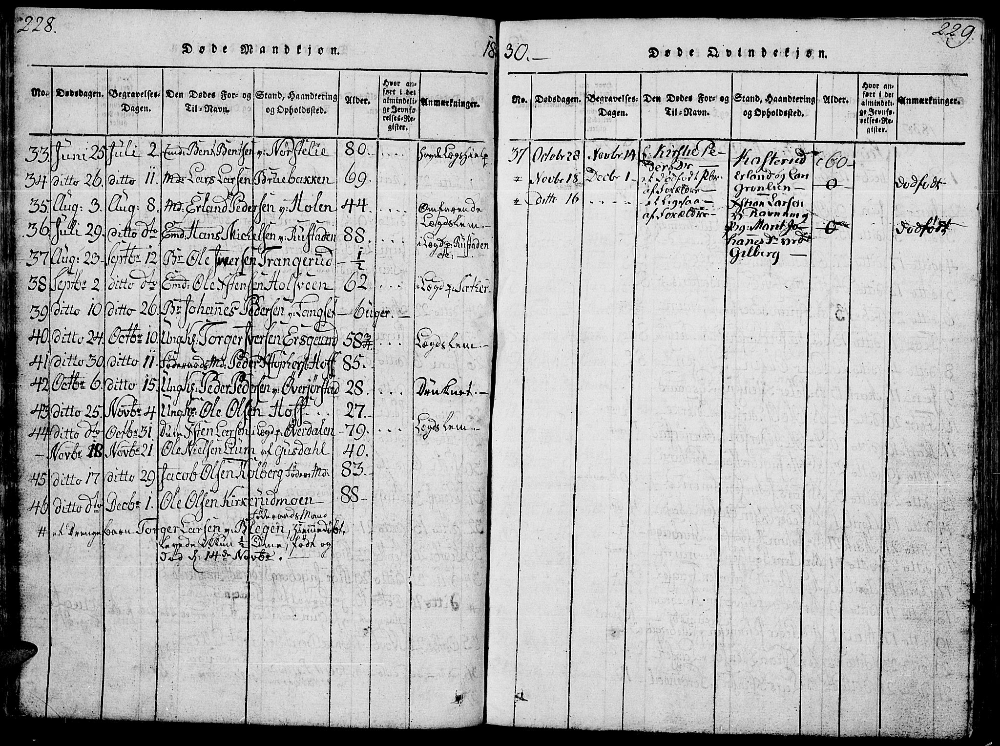 Fåberg prestekontor, SAH/PREST-086/H/Ha/Hab/L0004: Parish register (copy) no. 4, 1818-1837, p. 228-229