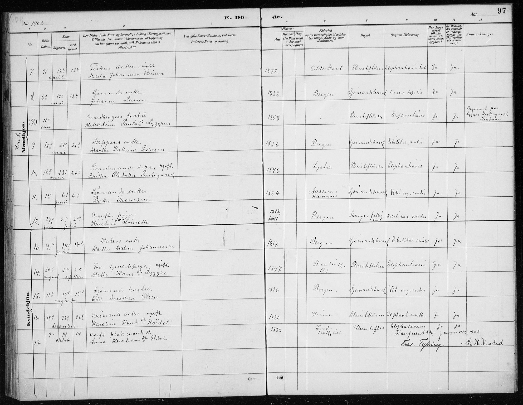 St. Jørgens hospital og Årstad sokneprestembete, SAB/A-99934: Parish register (copy) no. A 10, 1886-1910, p. 97