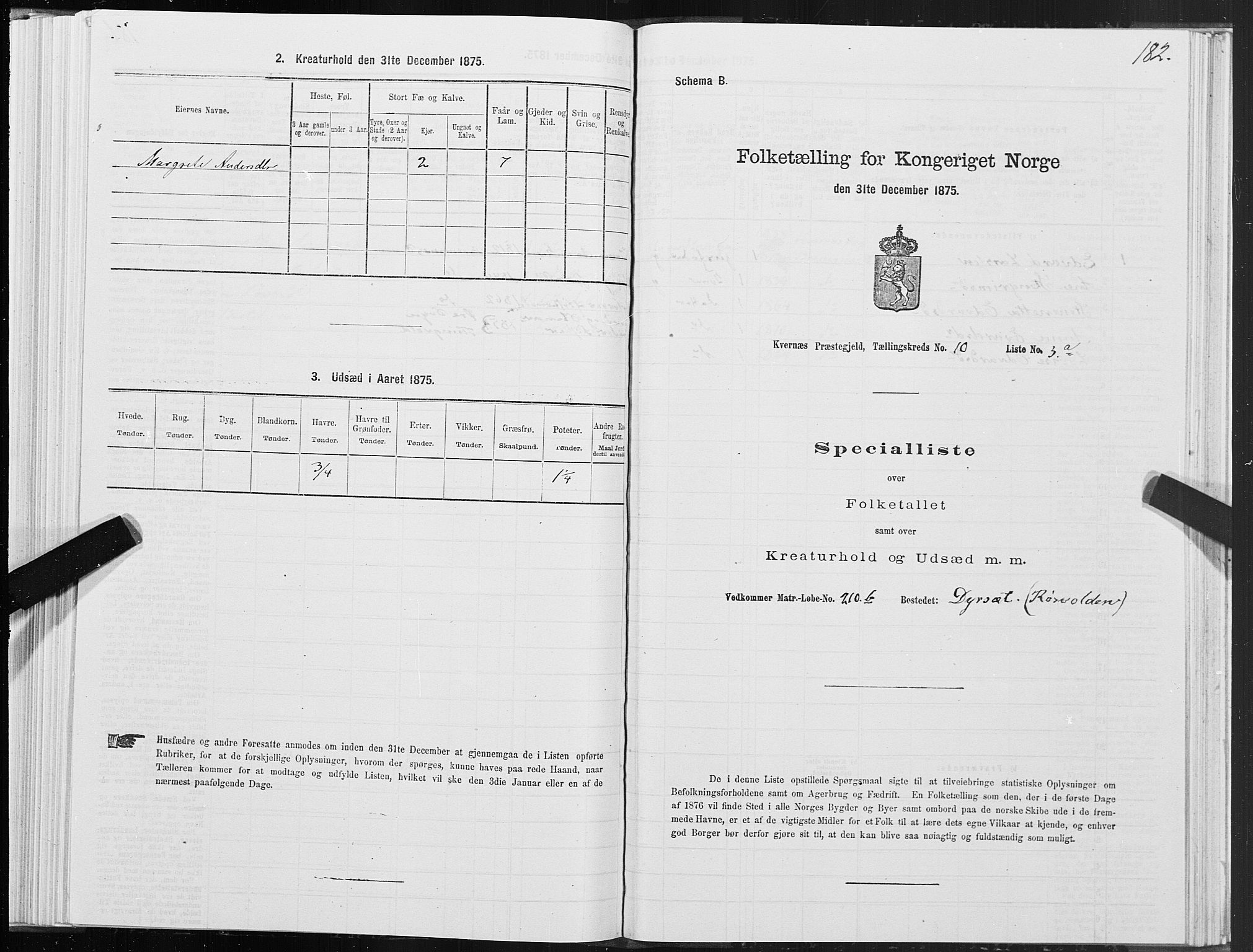 SAT, 1875 census for 1553P Kvernes, 1875, p. 5182