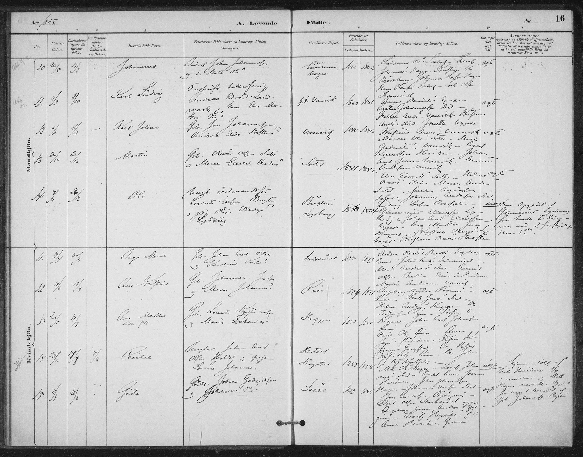 Ministerialprotokoller, klokkerbøker og fødselsregistre - Nord-Trøndelag, AV/SAT-A-1458/702/L0023: Parish register (official) no. 702A01, 1883-1897, p. 16