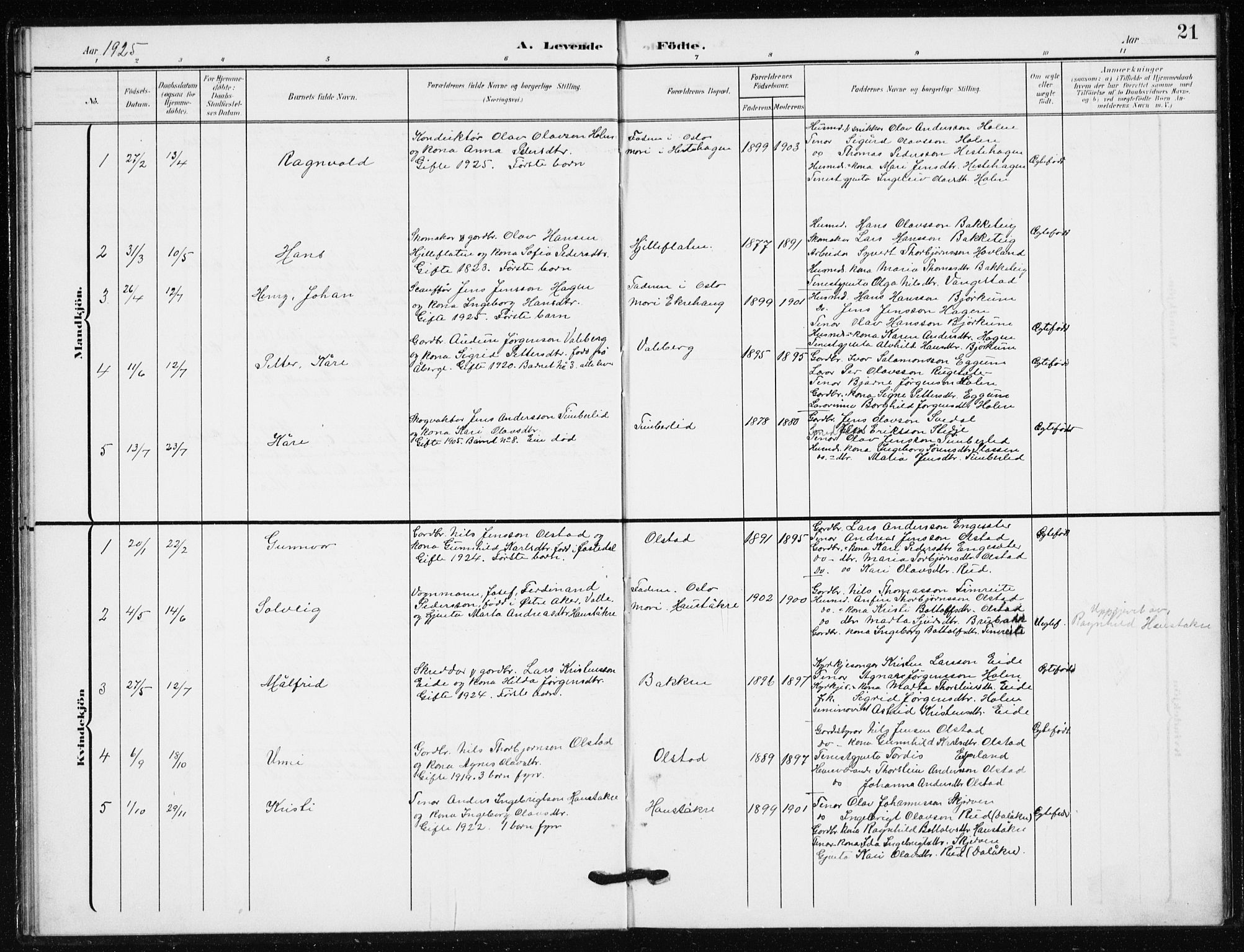 Sogndal sokneprestembete, AV/SAB-A-81301/H/Hab/Habb/L0002: Parish register (copy) no. B 2, 1908-1933, p. 21