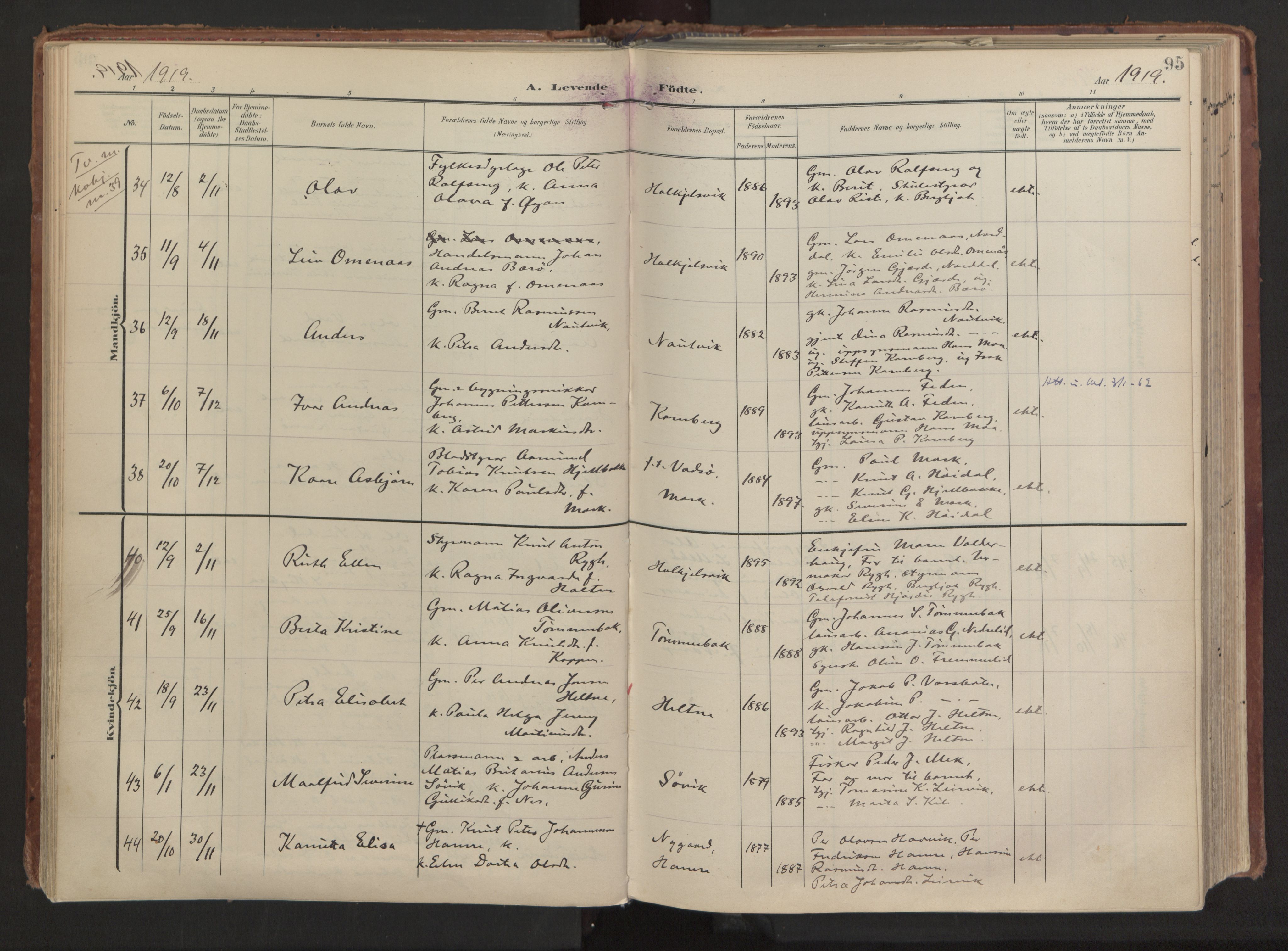 Ministerialprotokoller, klokkerbøker og fødselsregistre - Møre og Romsdal, AV/SAT-A-1454/511/L0144: Parish register (official) no. 511A11, 1906-1923, p. 95