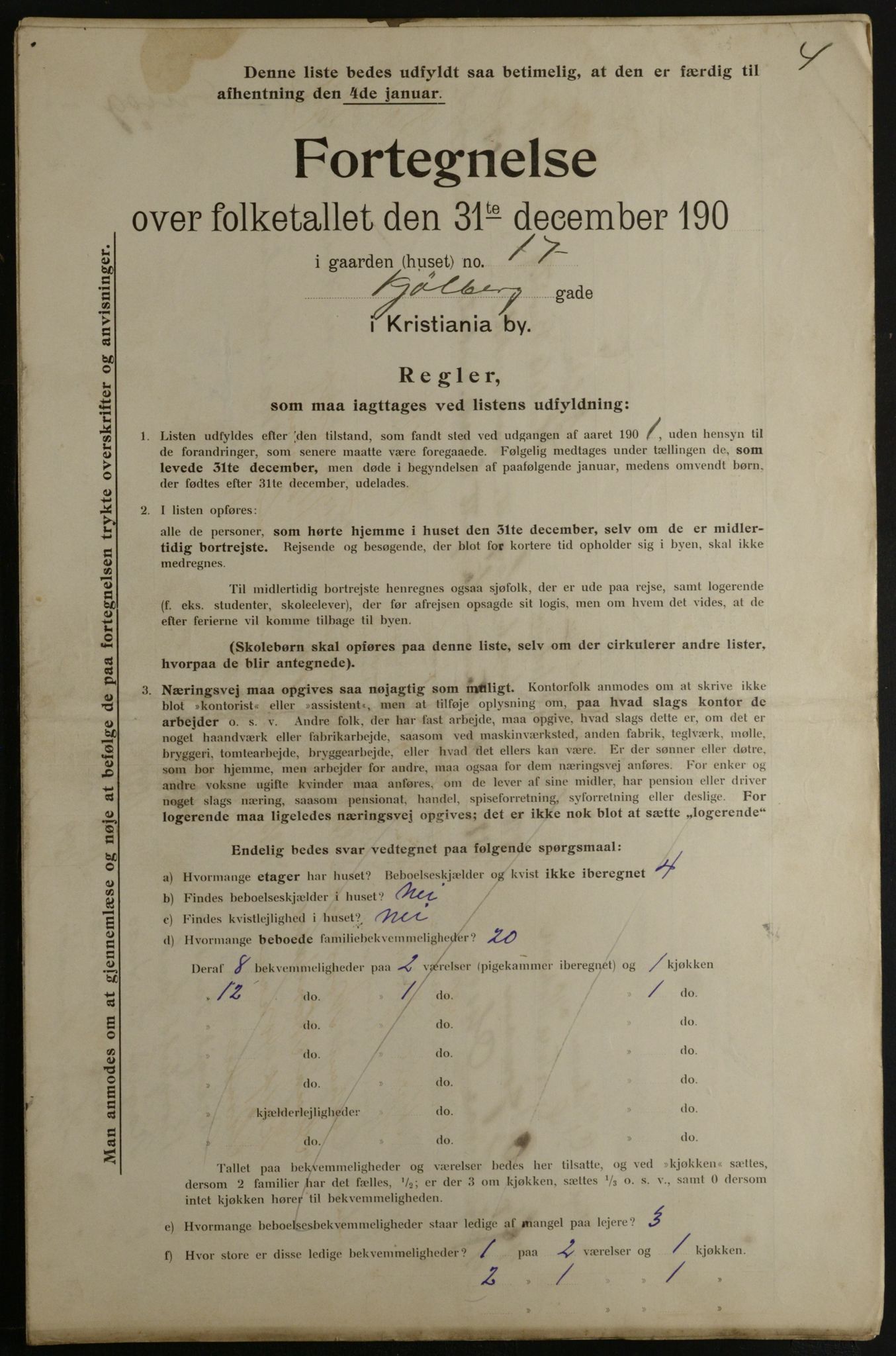 OBA, Municipal Census 1901 for Kristiania, 1901, p. 8020