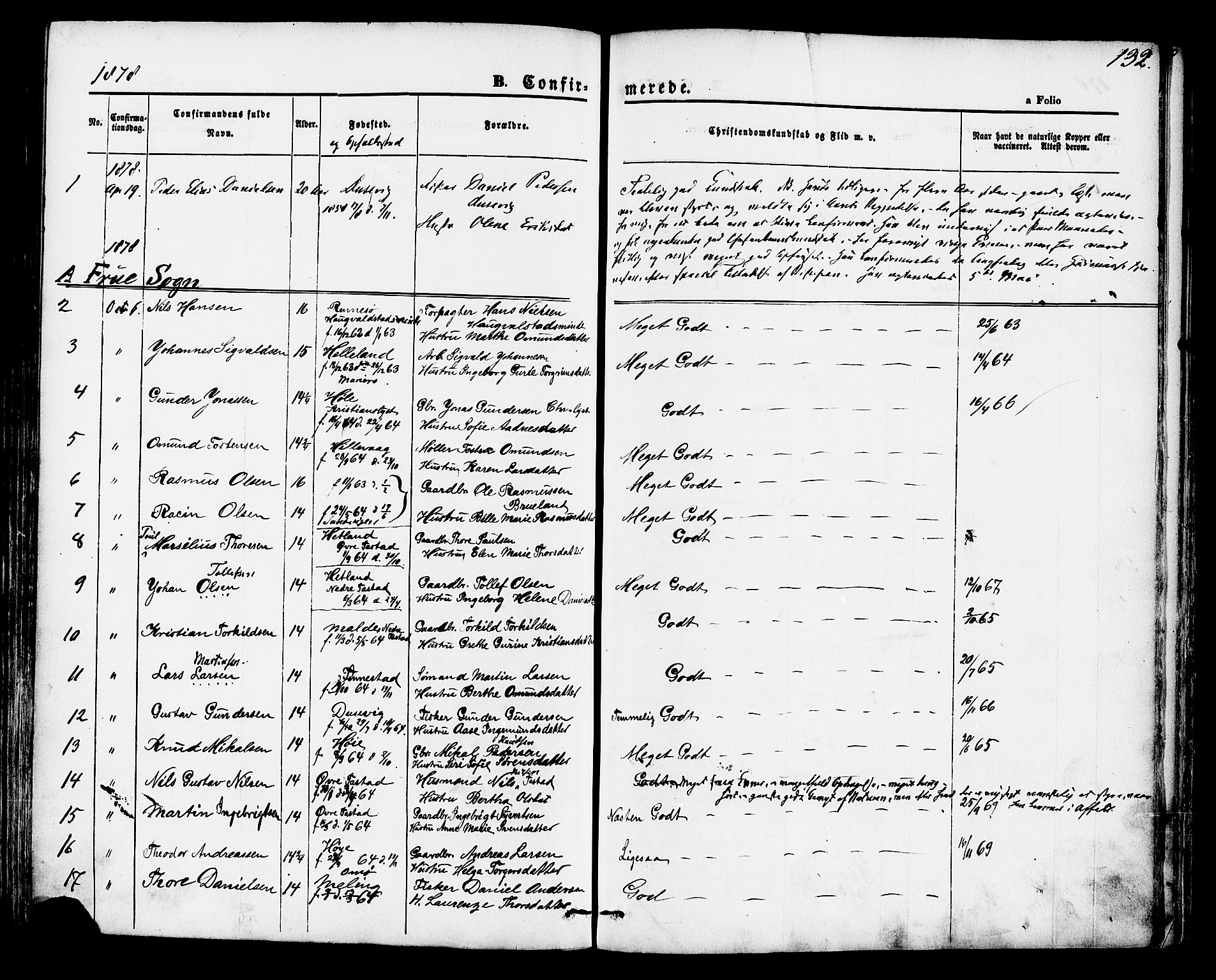 Hetland sokneprestkontor, SAST/A-101826/30/30BA/L0004: Parish register (official) no. A 4, 1862-1881, p. 132