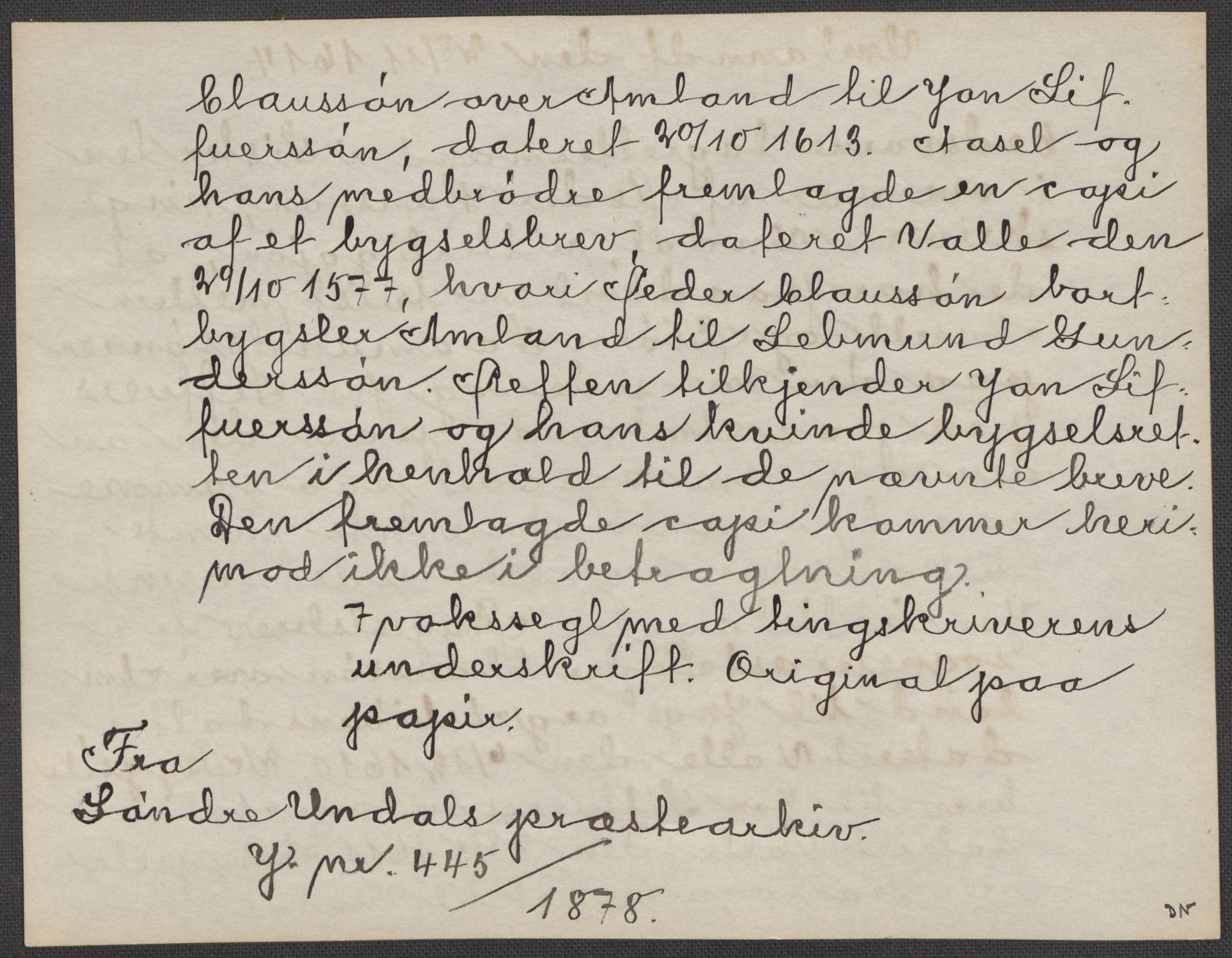 Riksarkivets diplomsamling, AV/RA-EA-5965/F15/L0031: Prestearkiv - Aust-Agder, Vest-Agder og Rogaland, 1575-1768, p. 105