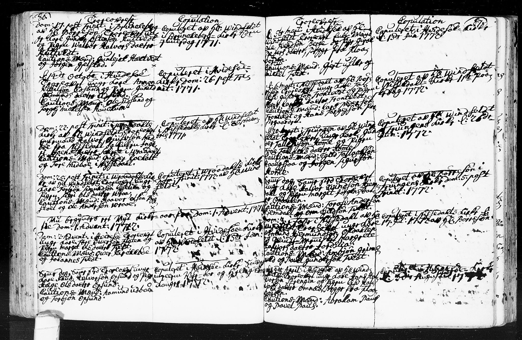 Kviteseid kirkebøker, AV/SAKO-A-276/F/Fa/L0001: Parish register (official) no. I 1, 1754-1773, p. 86-87
