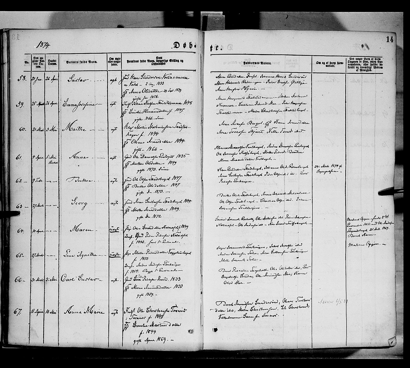 Grue prestekontor, AV/SAH-PREST-036/H/Ha/Haa/L0011: Parish register (official) no. 11, 1873-1880, p. 14