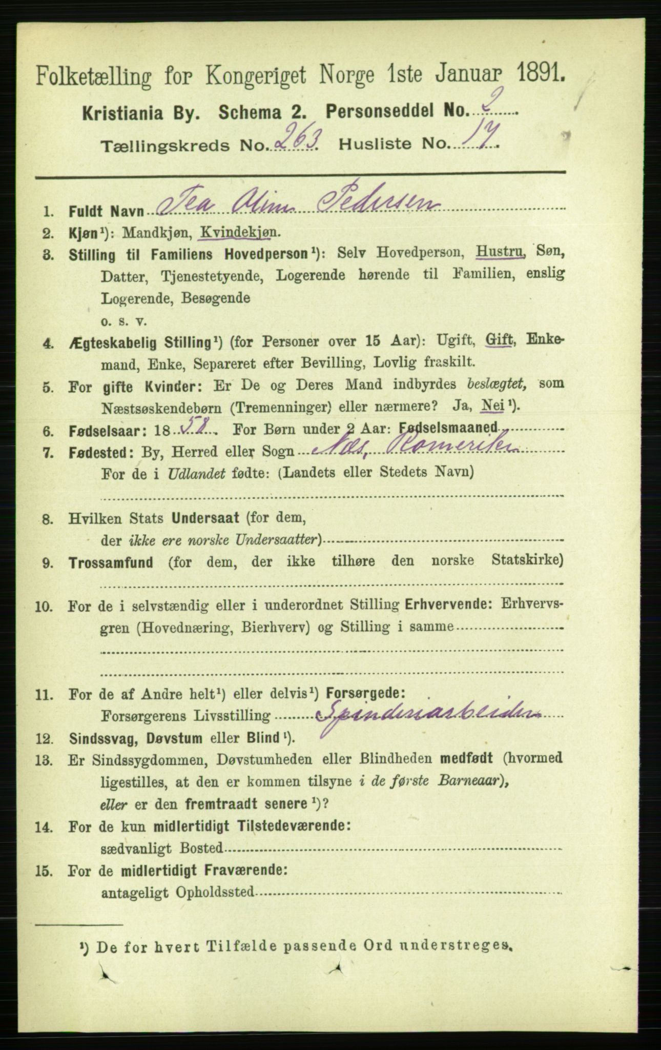 RA, 1891 census for 0301 Kristiania, 1891, p. 159907