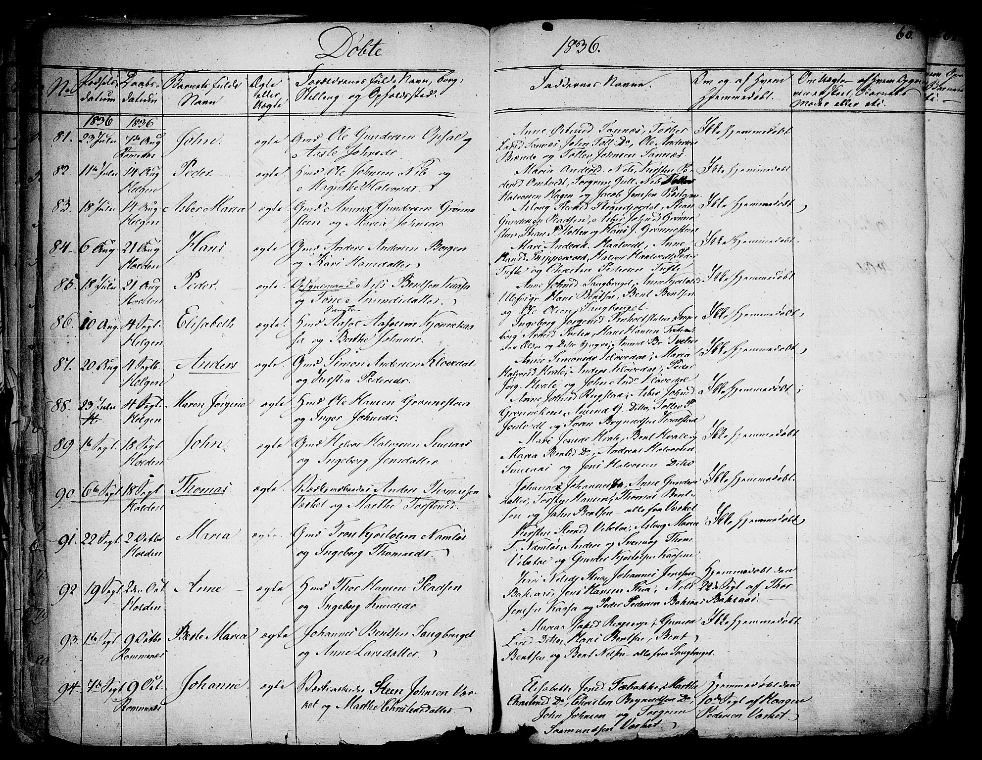 Holla kirkebøker, SAKO/A-272/F/Fa/L0004: Parish register (official) no. 4, 1830-1848, p. 60