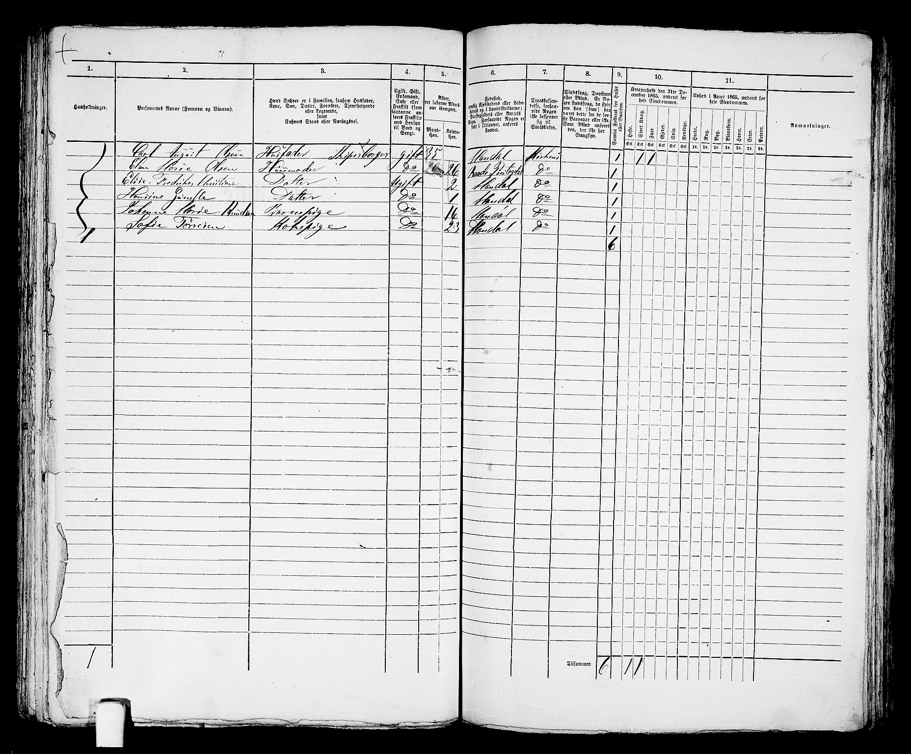 RA, 1865 census for Mandal/Mandal, 1865, p. 835