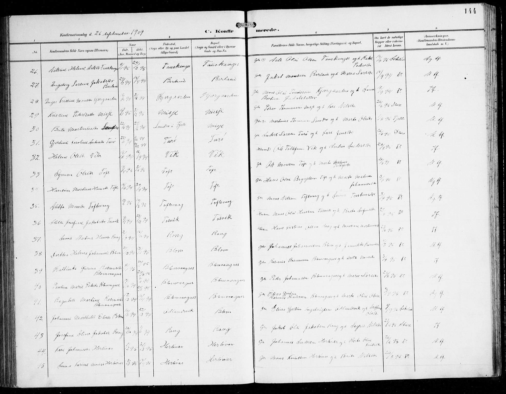 Herdla Sokneprestembete, SAB/A-75701/H/Hab: Parish register (copy) no. C 1, 1900-1913, p. 144