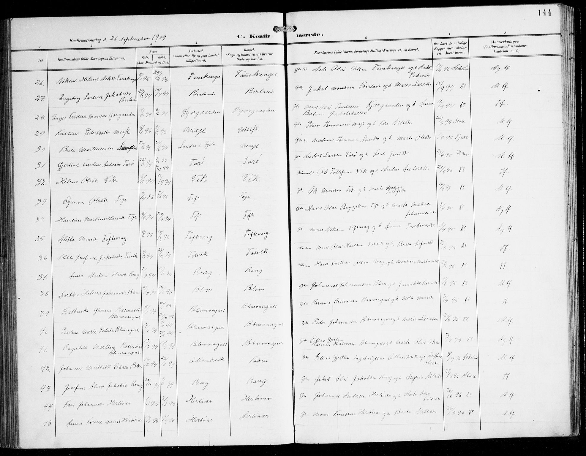 Herdla Sokneprestembete, AV/SAB-A-75701/H/Hab: Parish register (copy) no. C 1, 1900-1913, p. 144