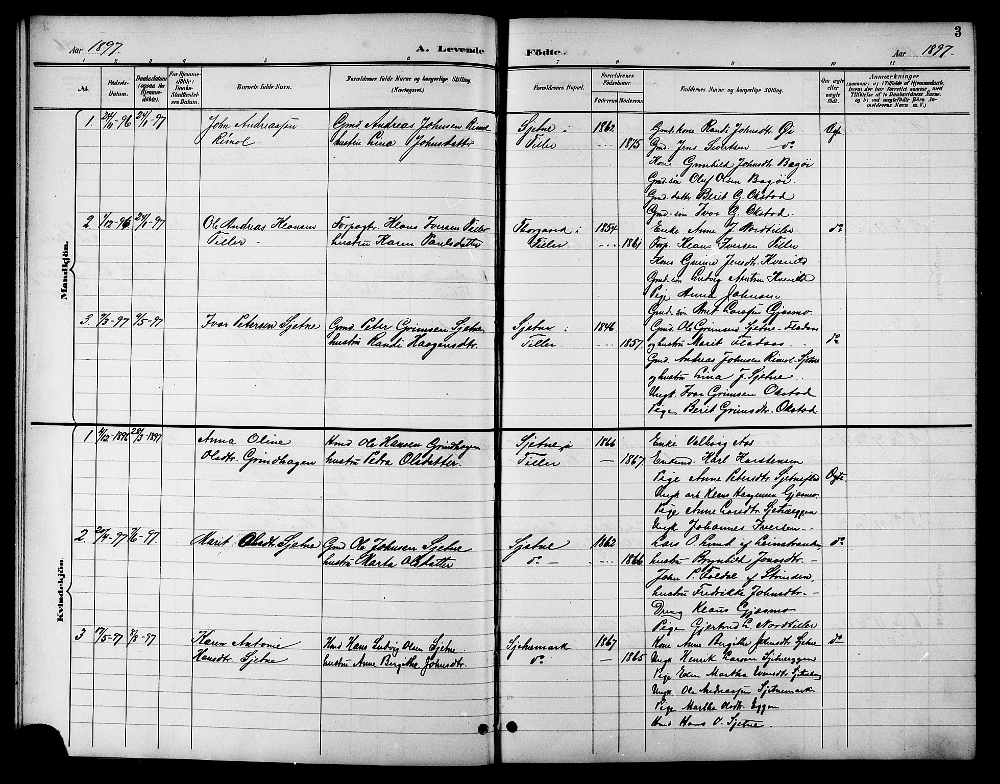 Ministerialprotokoller, klokkerbøker og fødselsregistre - Sør-Trøndelag, SAT/A-1456/621/L0460: Parish register (copy) no. 621C03, 1896-1914, p. 3