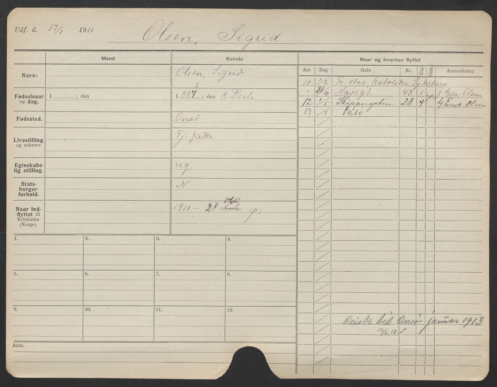 Oslo folkeregister, Registerkort, AV/SAO-A-11715/F/Fa/Fac/L0022: Kvinner, 1906-1914, p. 348a