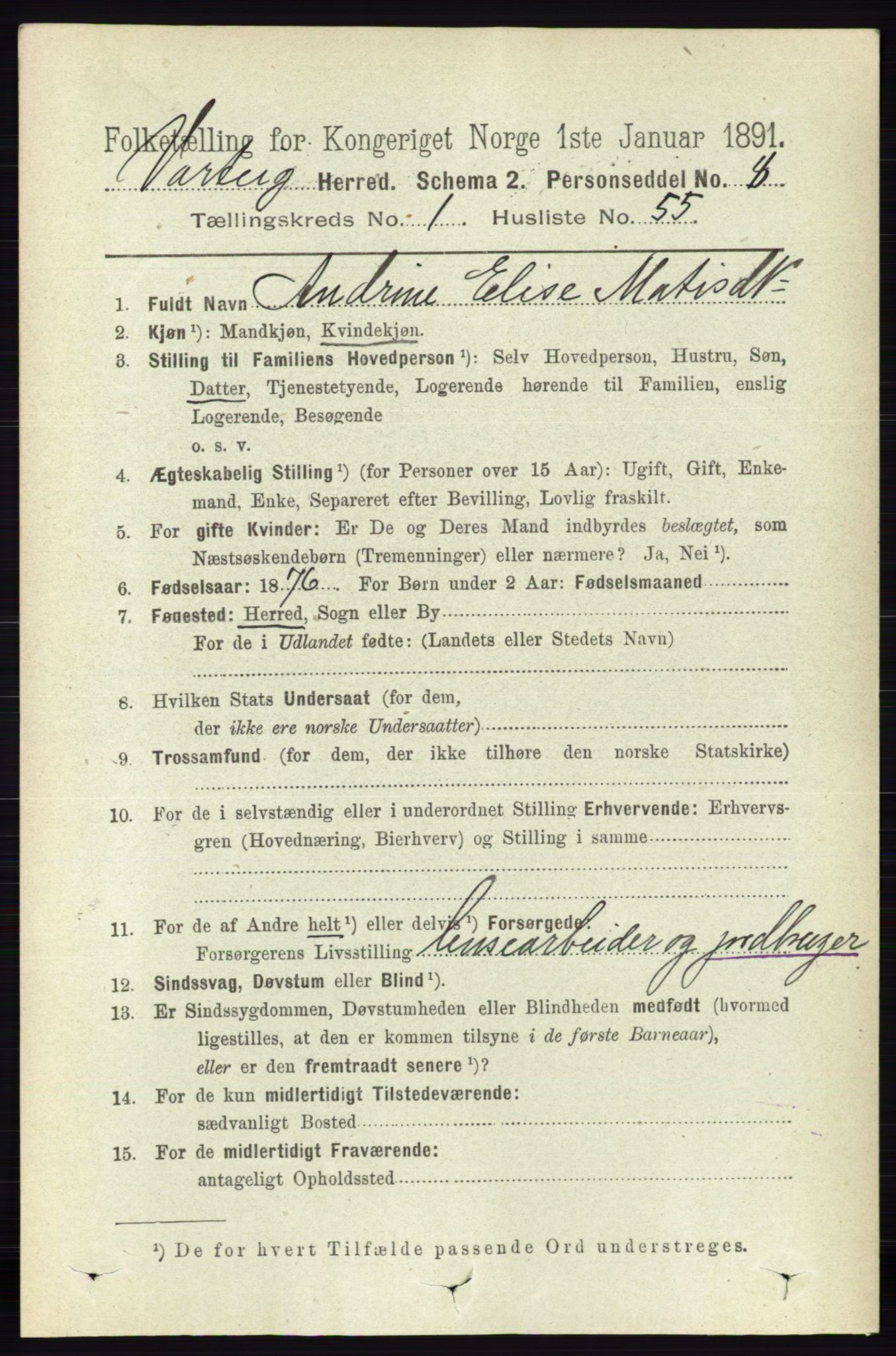RA, 1891 census for 0114 Varteig, 1891, p. 368