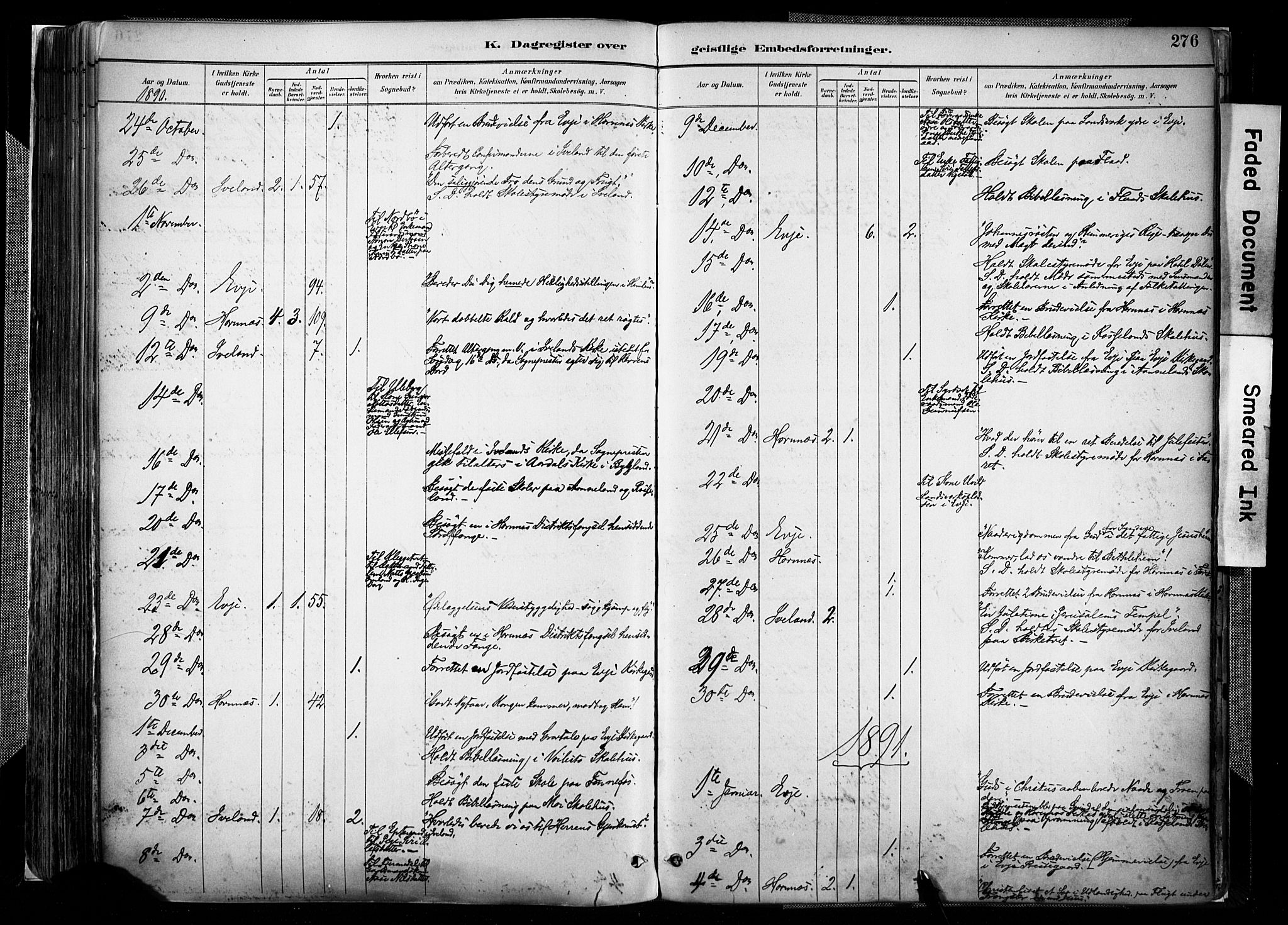 Evje sokneprestkontor, AV/SAK-1111-0008/F/Fa/Faa/L0007: Parish register (official) no. A 7, 1884-1909, p. 276