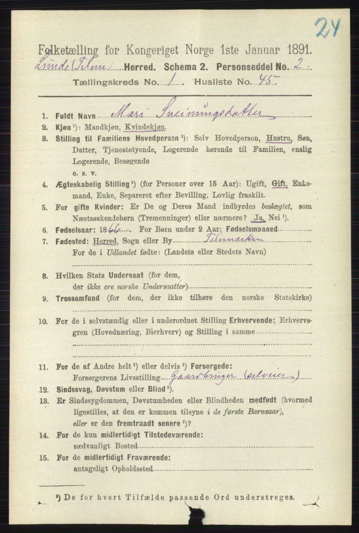 RA, 1891 census for 0820 Lunde, 1891, p. 286