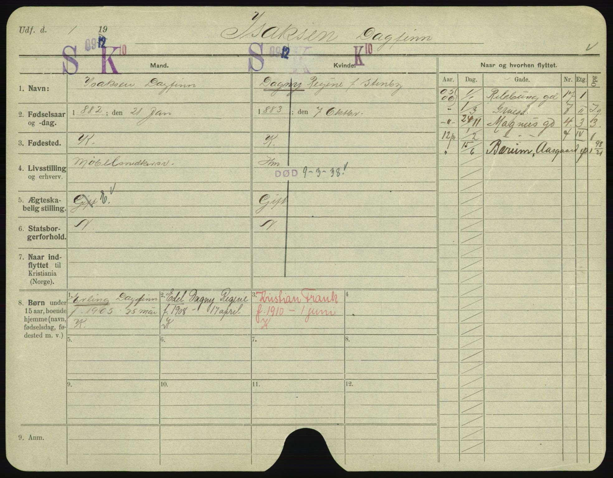 Oslo folkeregister, Registerkort, AV/SAO-A-11715/F/Fa/Fac/L0005: Menn, 1906-1914, p. 21a