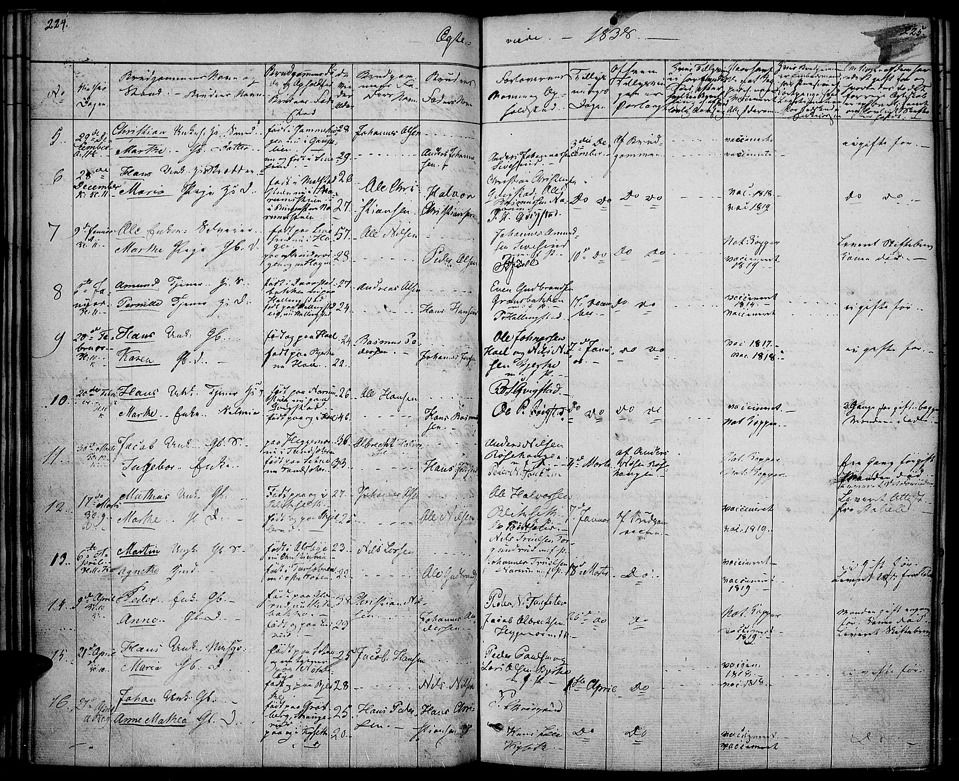 Vestre Toten prestekontor, SAH/PREST-108/H/Ha/Haa/L0003: Parish register (official) no. 3, 1836-1843, p. 224-225
