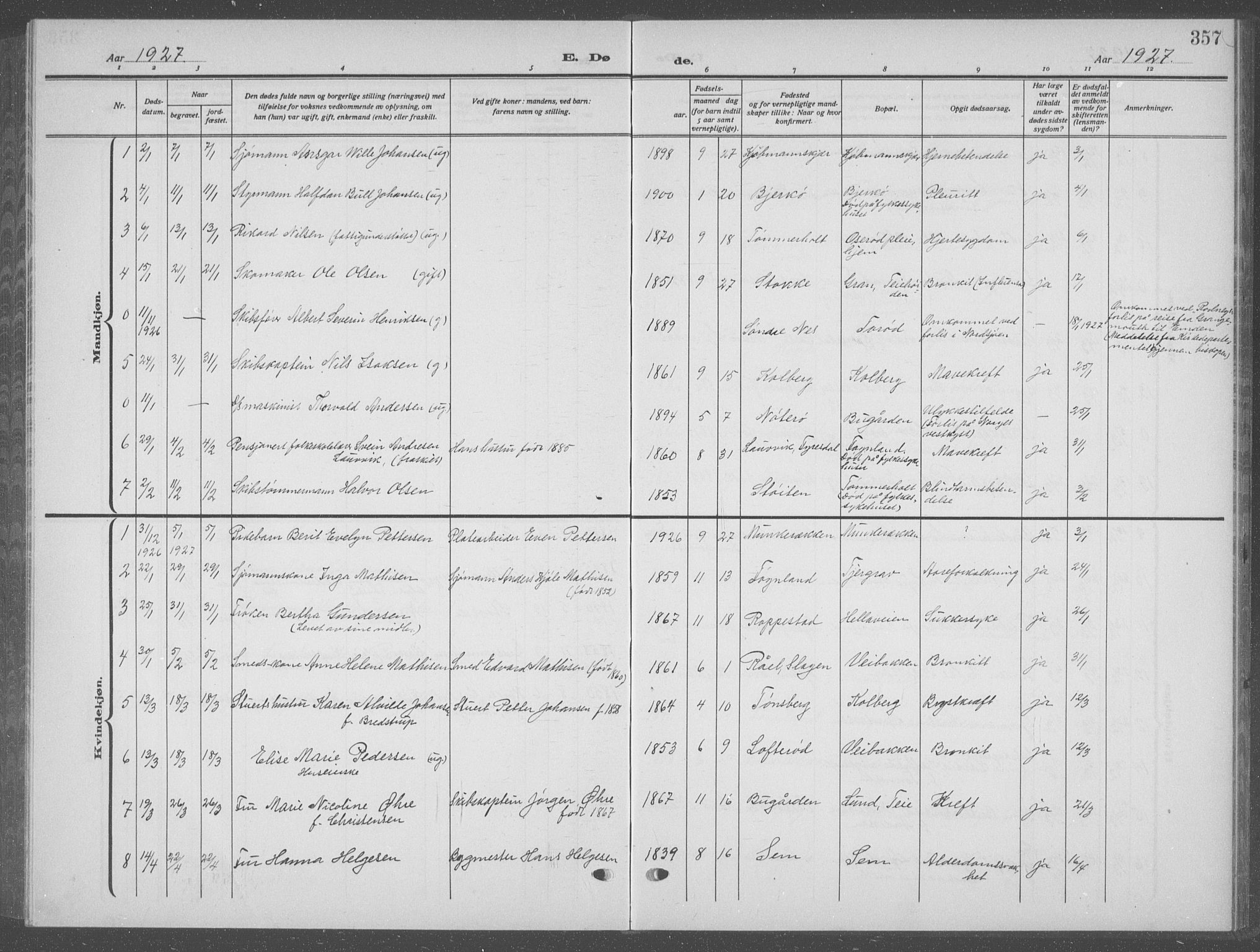 Nøtterøy kirkebøker, AV/SAKO-A-354/G/Ga/L0006: Parish register (copy) no. I 6, 1925-1939, p. 357