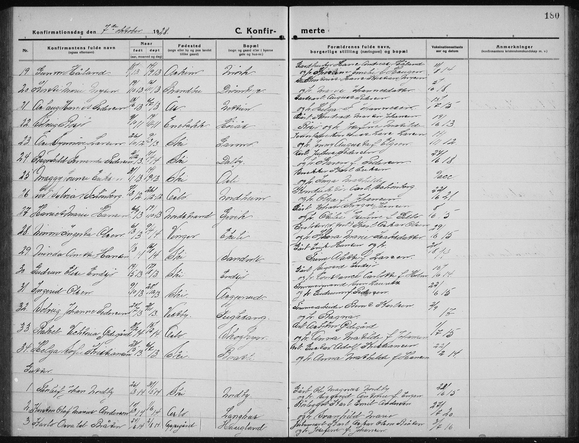 Kråkstad prestekontor Kirkebøker, SAO/A-10125a/G/Gb/L0002: Parish register (copy) no. II 2, 1921-1941, p. 180