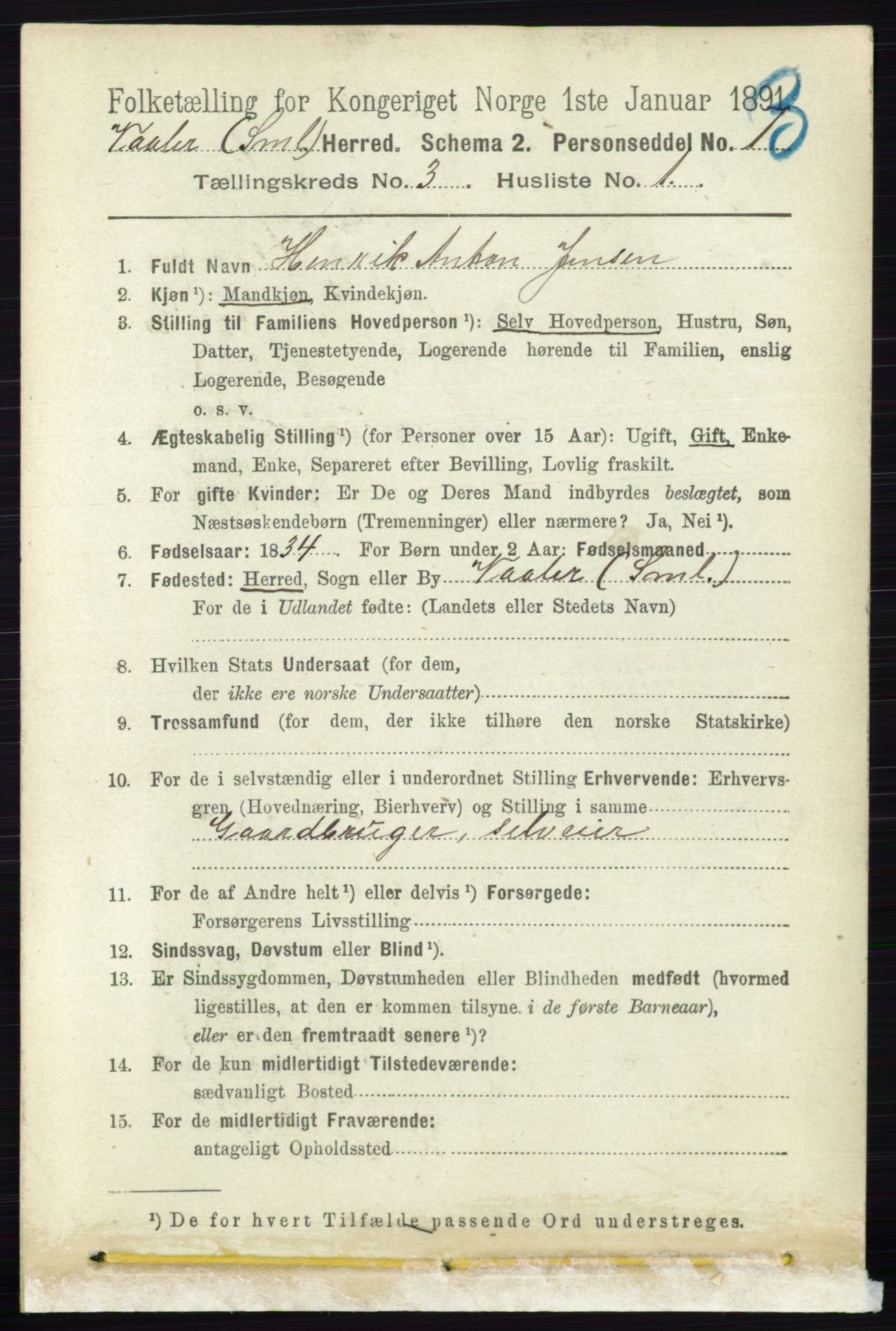 RA, 1891 census for 0137 Våler, 1891, p. 1111