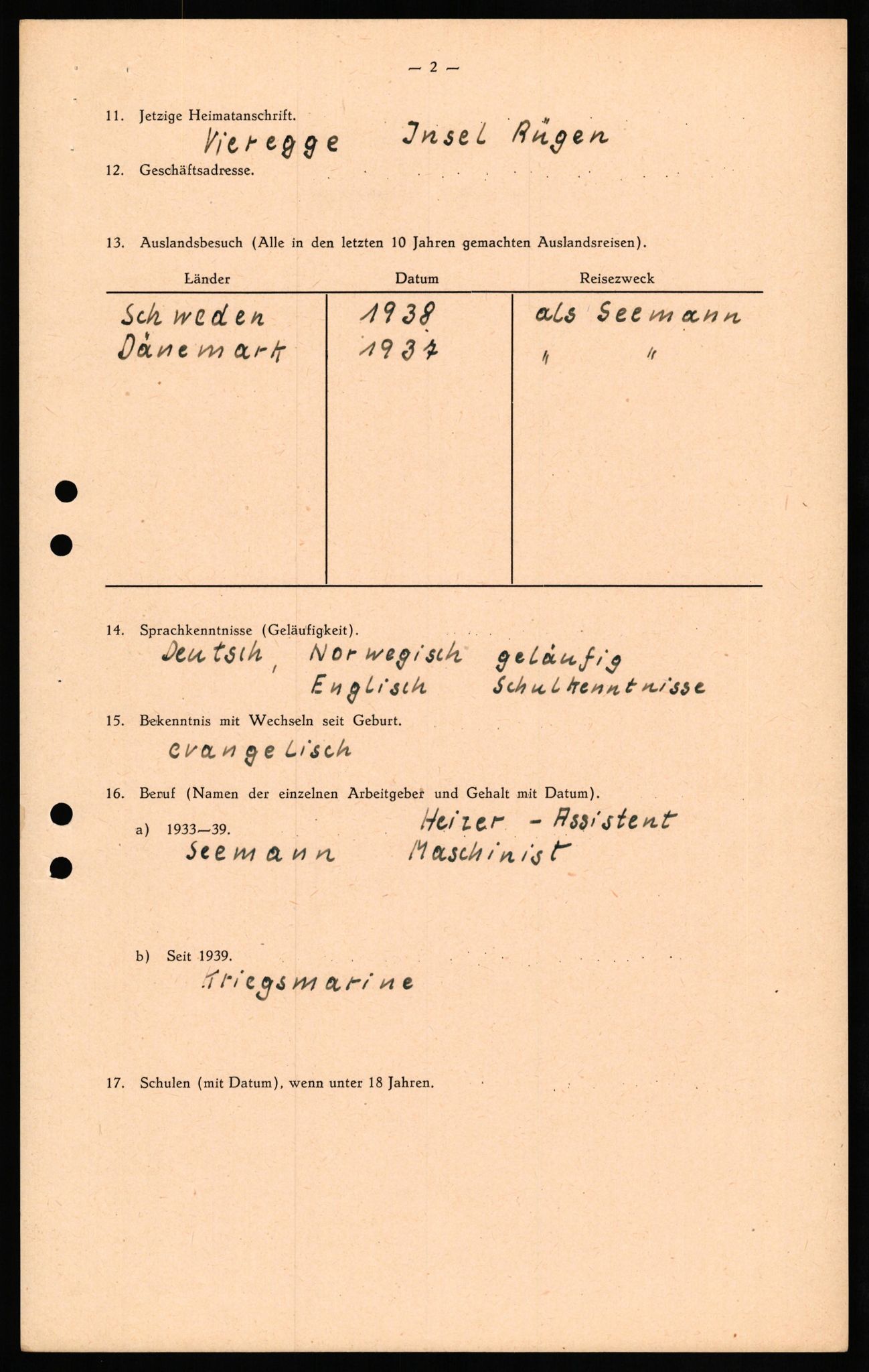 Forsvaret, Forsvarets overkommando II, AV/RA-RAFA-3915/D/Db/L0025: CI Questionaires. Tyske okkupasjonsstyrker i Norge. Tyskere., 1945-1946, p. 463