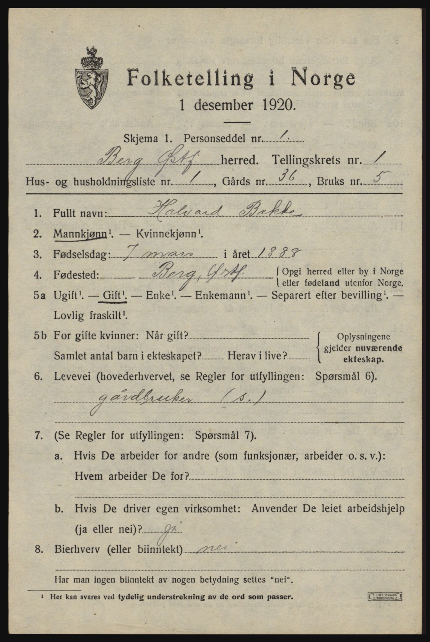 SAO, 1920 census for Berg, 1920, p. 1945