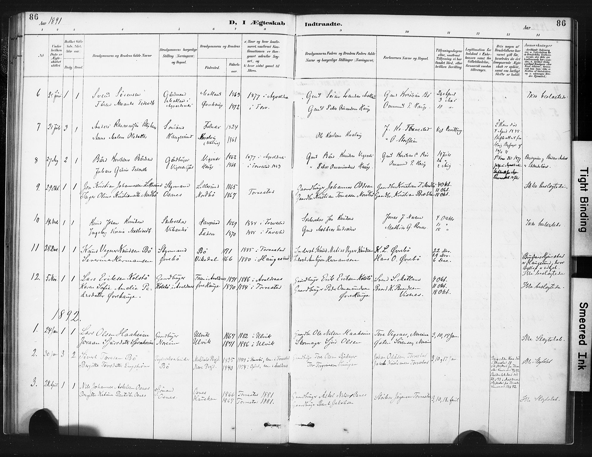 Torvastad sokneprestkontor, AV/SAST-A -101857/H/Ha/Haa/L0015: Parish register (official) no. A 14, 1888-1899, p. 86