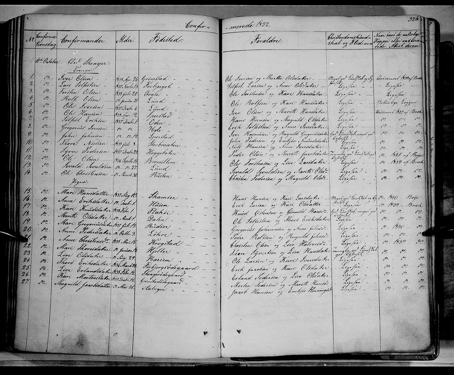 Lom prestekontor, SAH/PREST-070/K/L0006: Parish register (official) no. 6A, 1837-1863, p. 326