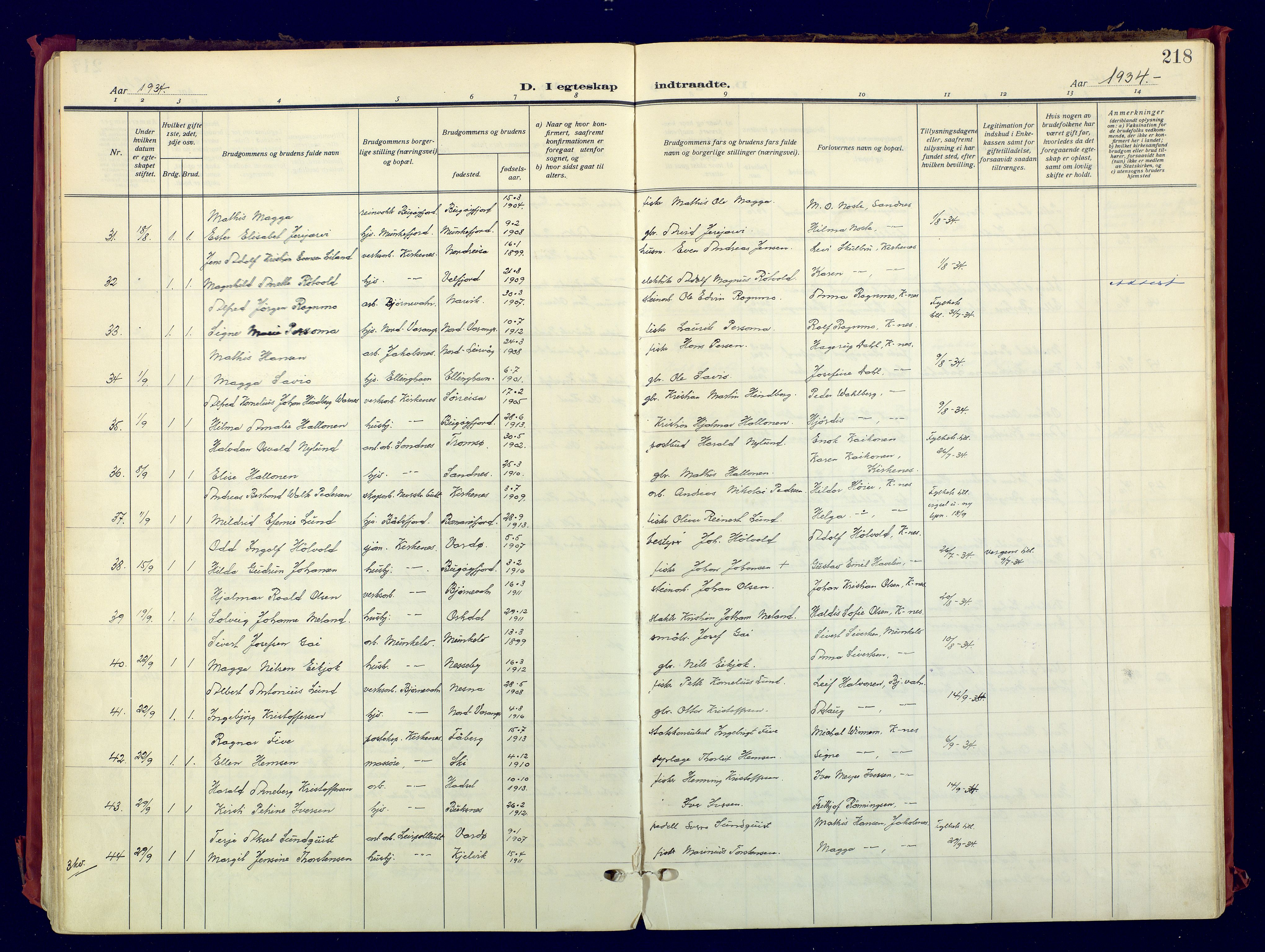 Sør-Varanger sokneprestkontor, AV/SATØ-S-1331/H/Ha/L0007kirke: Parish register (official) no. 7, 1927-1937, p. 218