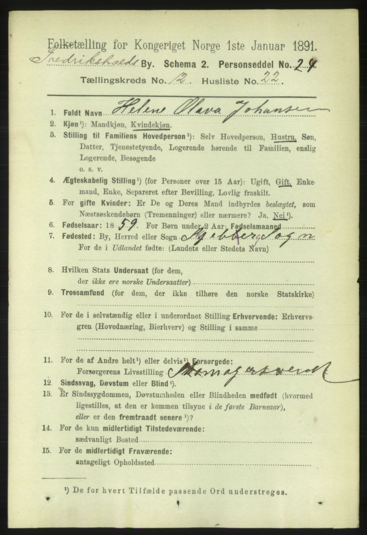 RA, 1891 census for 0101 Fredrikshald, 1891, p. 8559