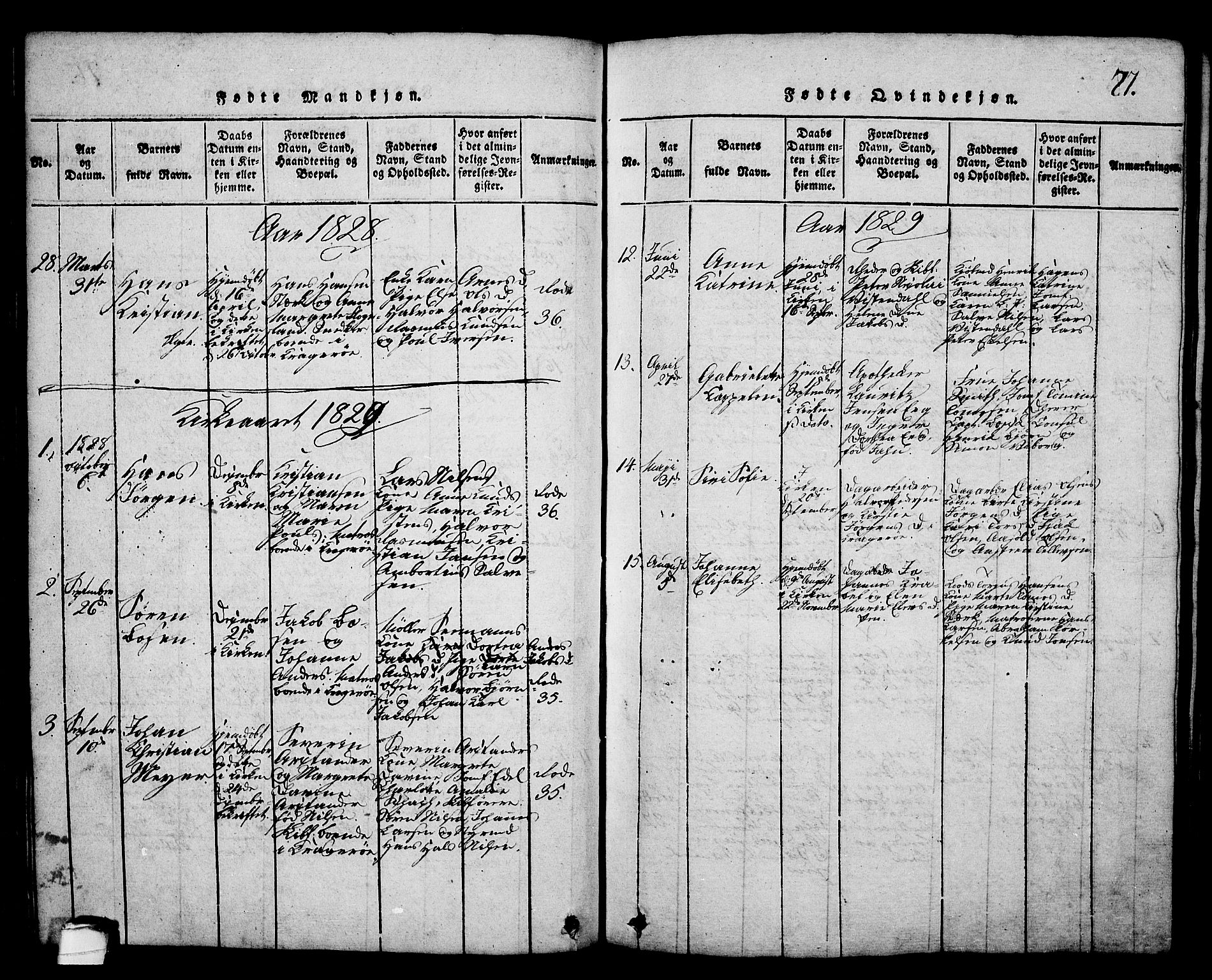 Kragerø kirkebøker, AV/SAKO-A-278/G/Ga/L0002: Parish register (copy) no. 2, 1814-1831, p. 77