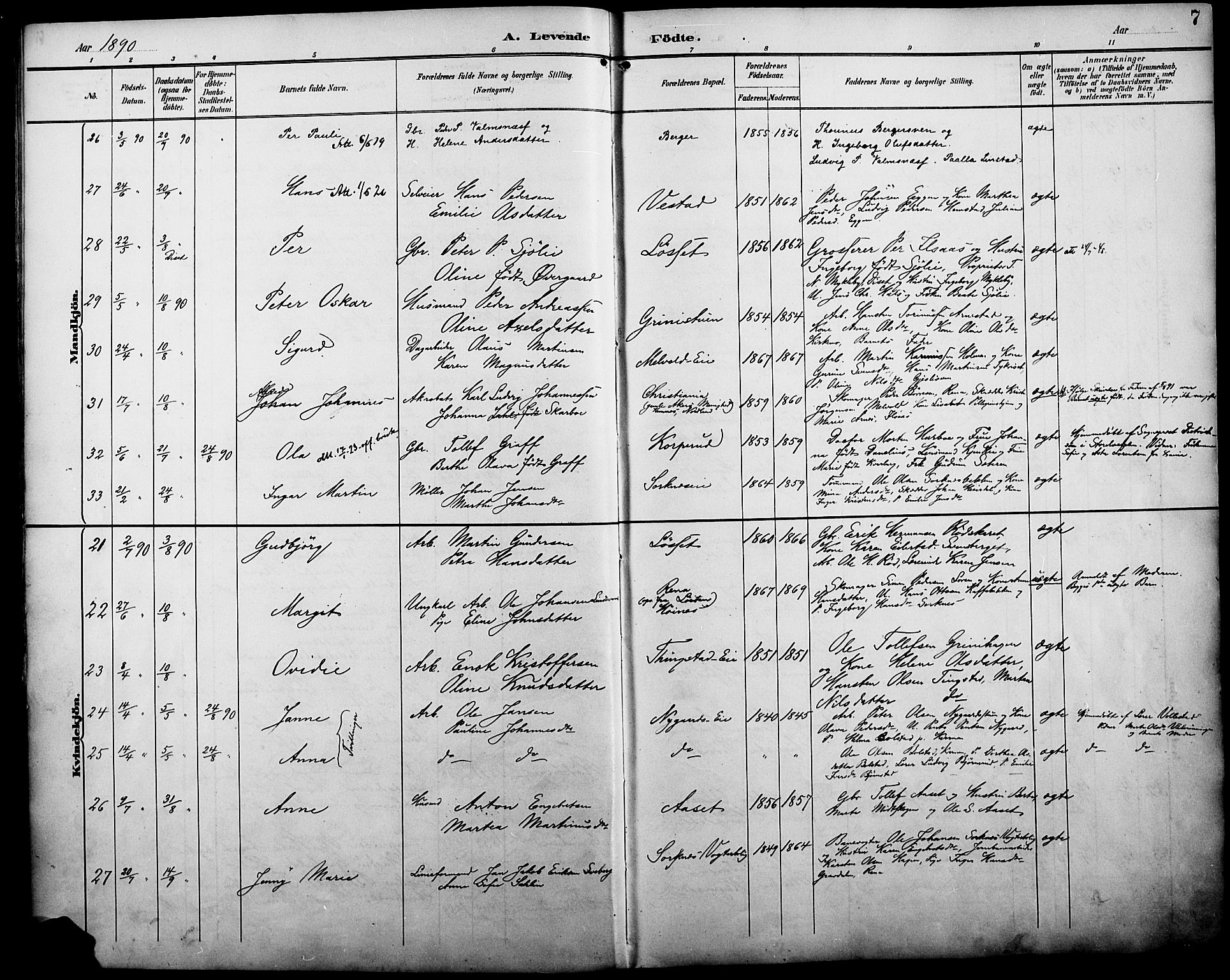 Åmot prestekontor, Hedmark, SAH/PREST-056/H/Ha/Haa/L0011: Parish register (official) no. 11, 1890-1897, p. 7