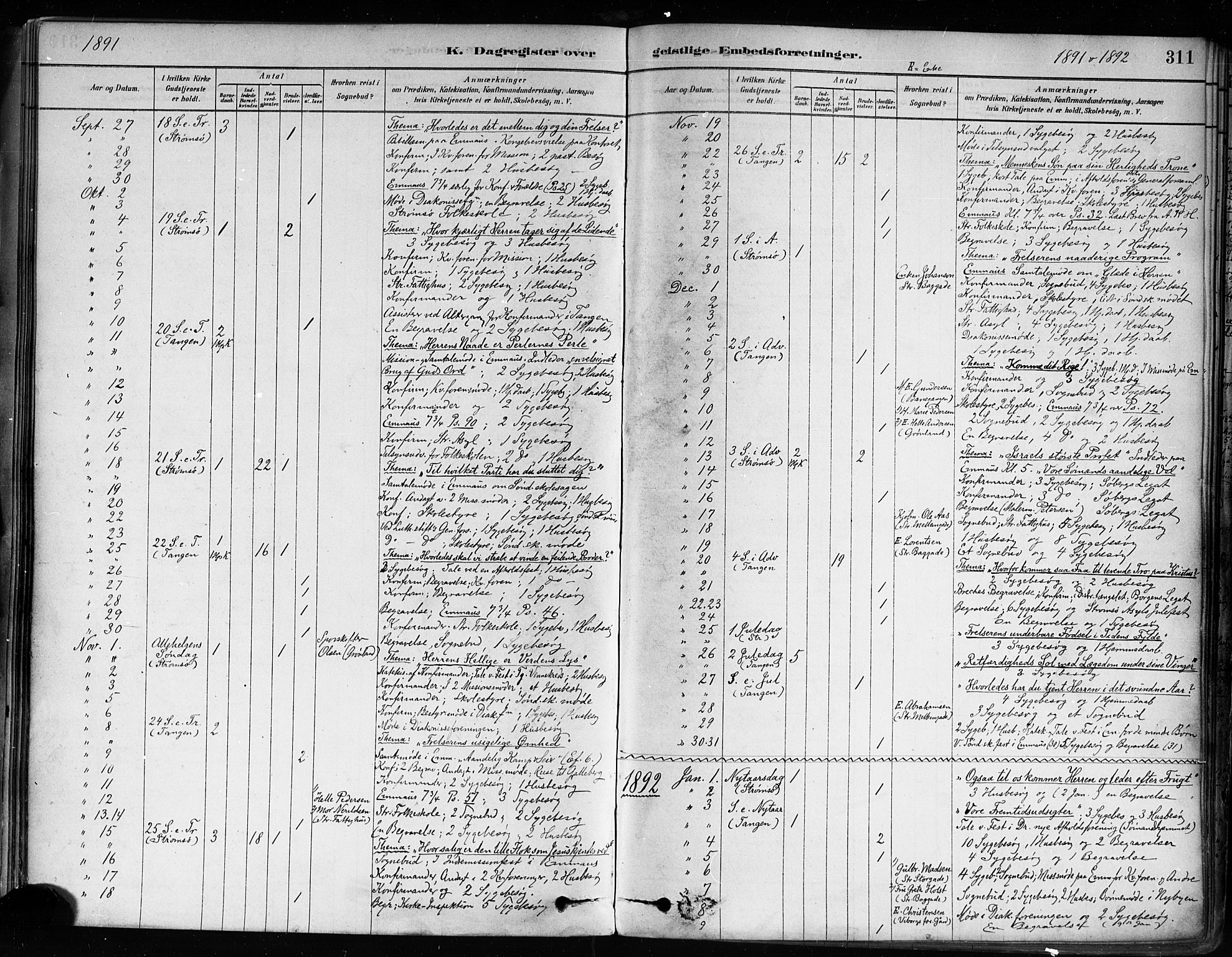 Strømsø kirkebøker, AV/SAKO-A-246/F/Fa/L0022: Parish register (official) no. I 22, 1879-1899, p. 311