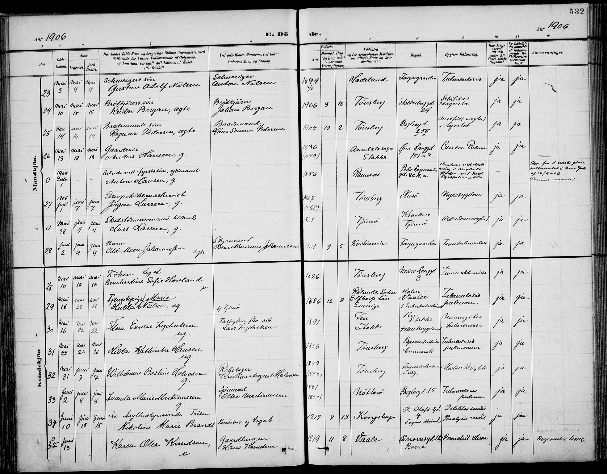 Tønsberg kirkebøker, AV/SAKO-A-330/F/Fa/L0013: Parish register (official) no. I 13, 1900-1913, p. 532