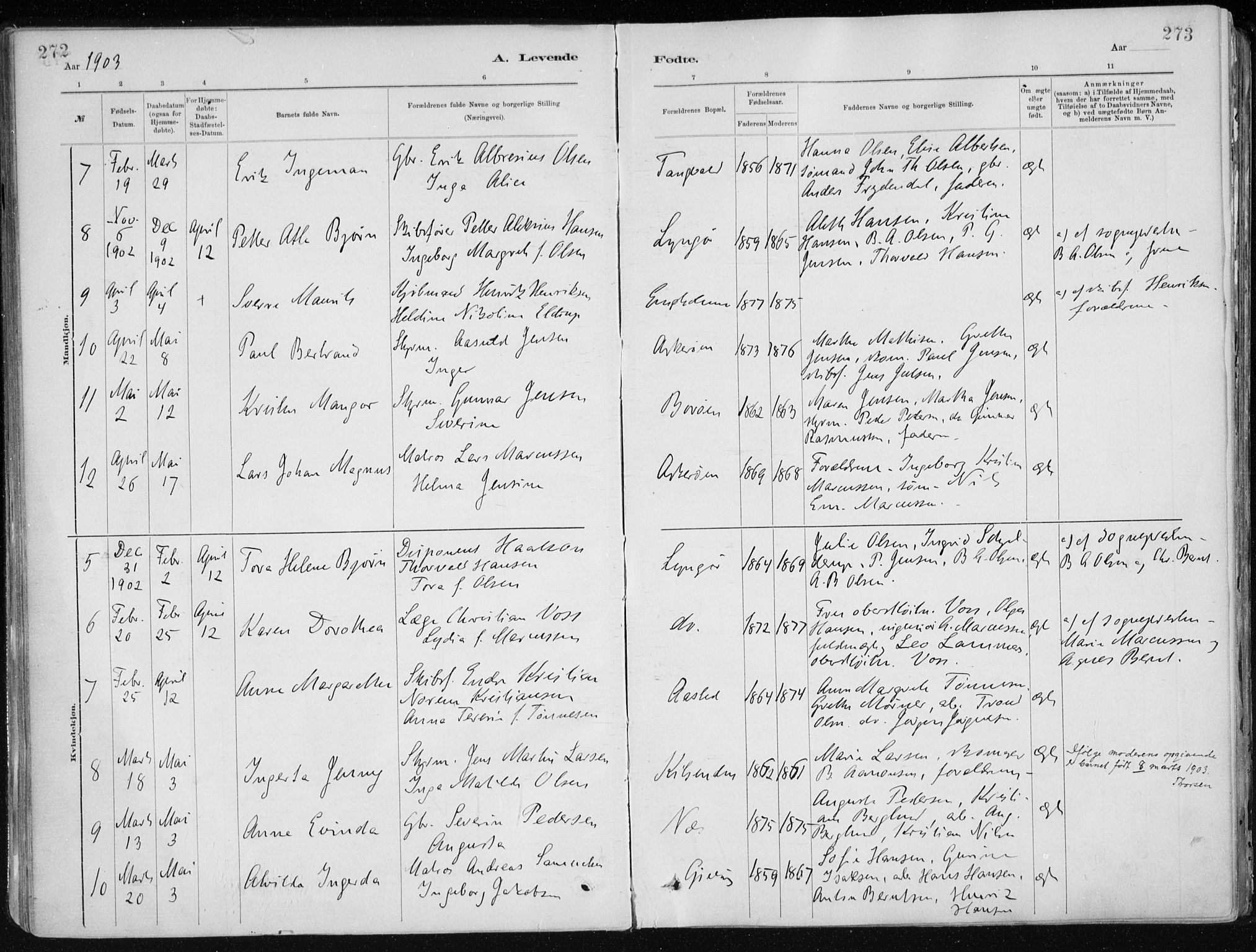 Dypvåg sokneprestkontor, AV/SAK-1111-0007/F/Fa/Faa/L0008: Parish register (official) no. A 8, 1885-1906, p. 272-273