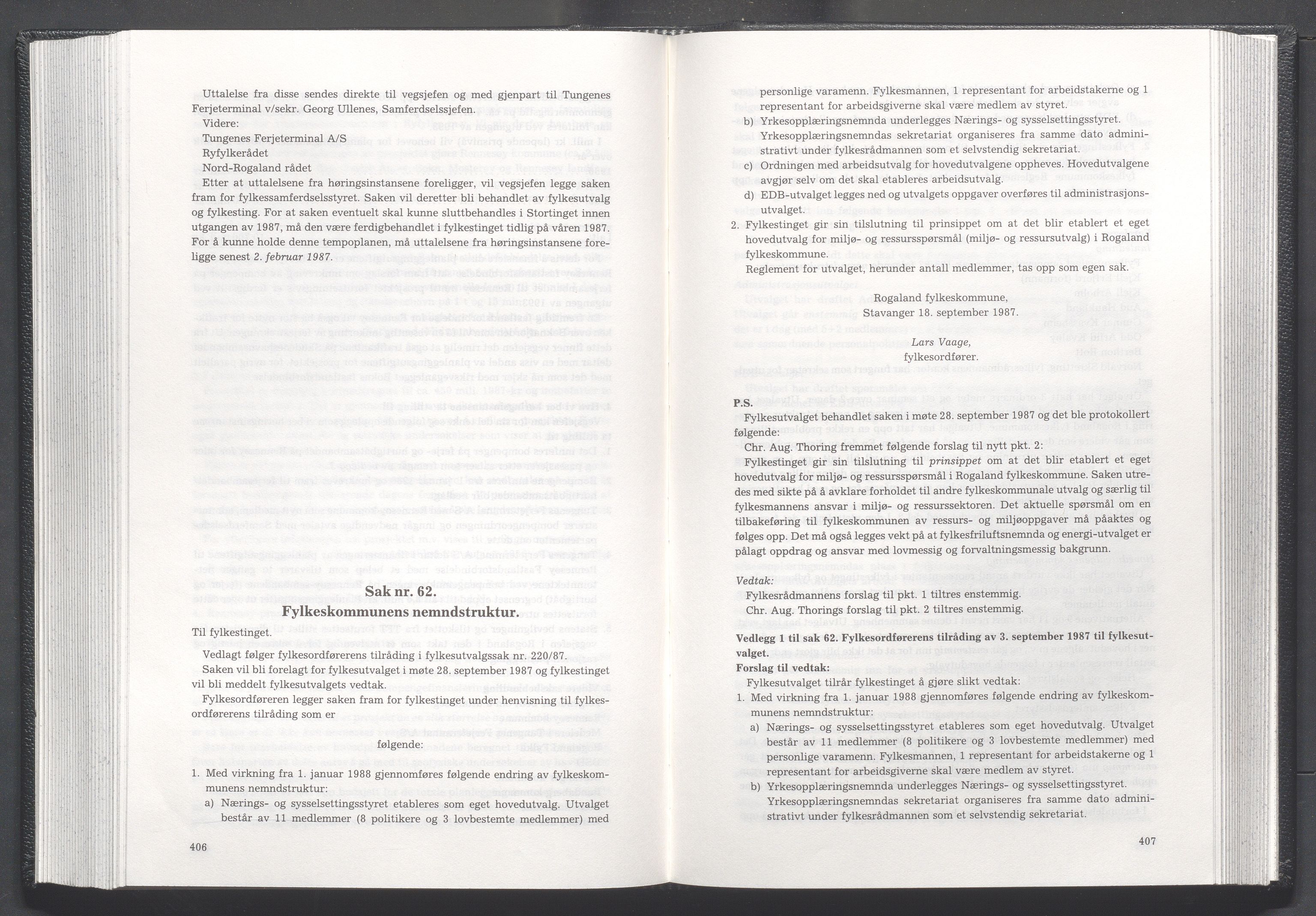 Rogaland fylkeskommune - Fylkesrådmannen , IKAR/A-900/A/Aa/Aaa/L0107: Møtebok , 1987, p. 406-407