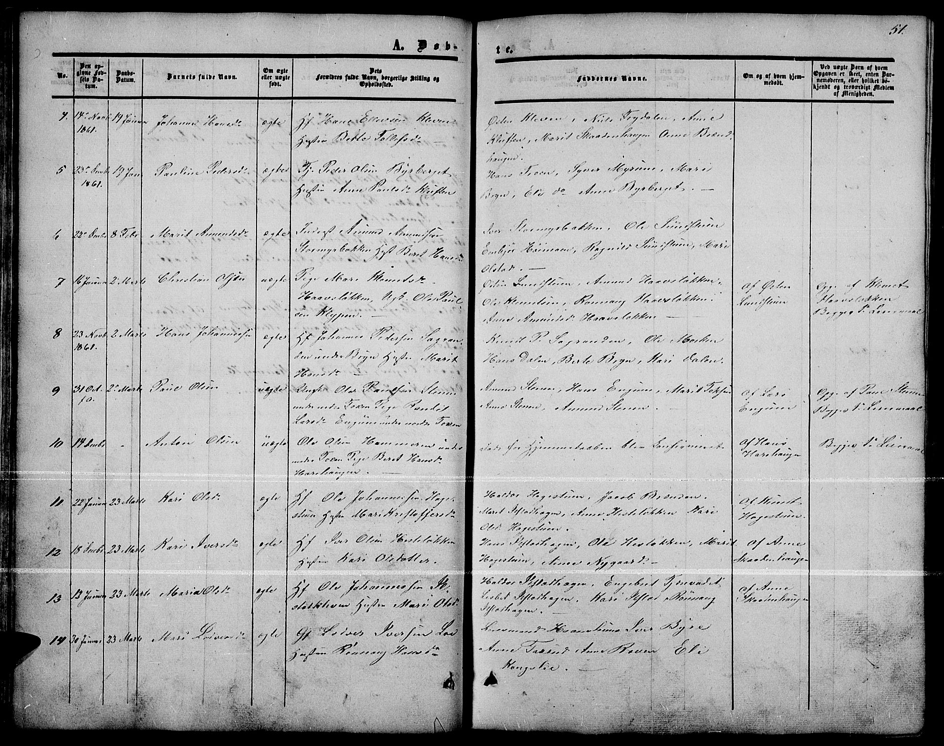 Nord-Fron prestekontor, AV/SAH-PREST-080/H/Ha/Hab/L0001: Parish register (copy) no. 1, 1851-1883, p. 51