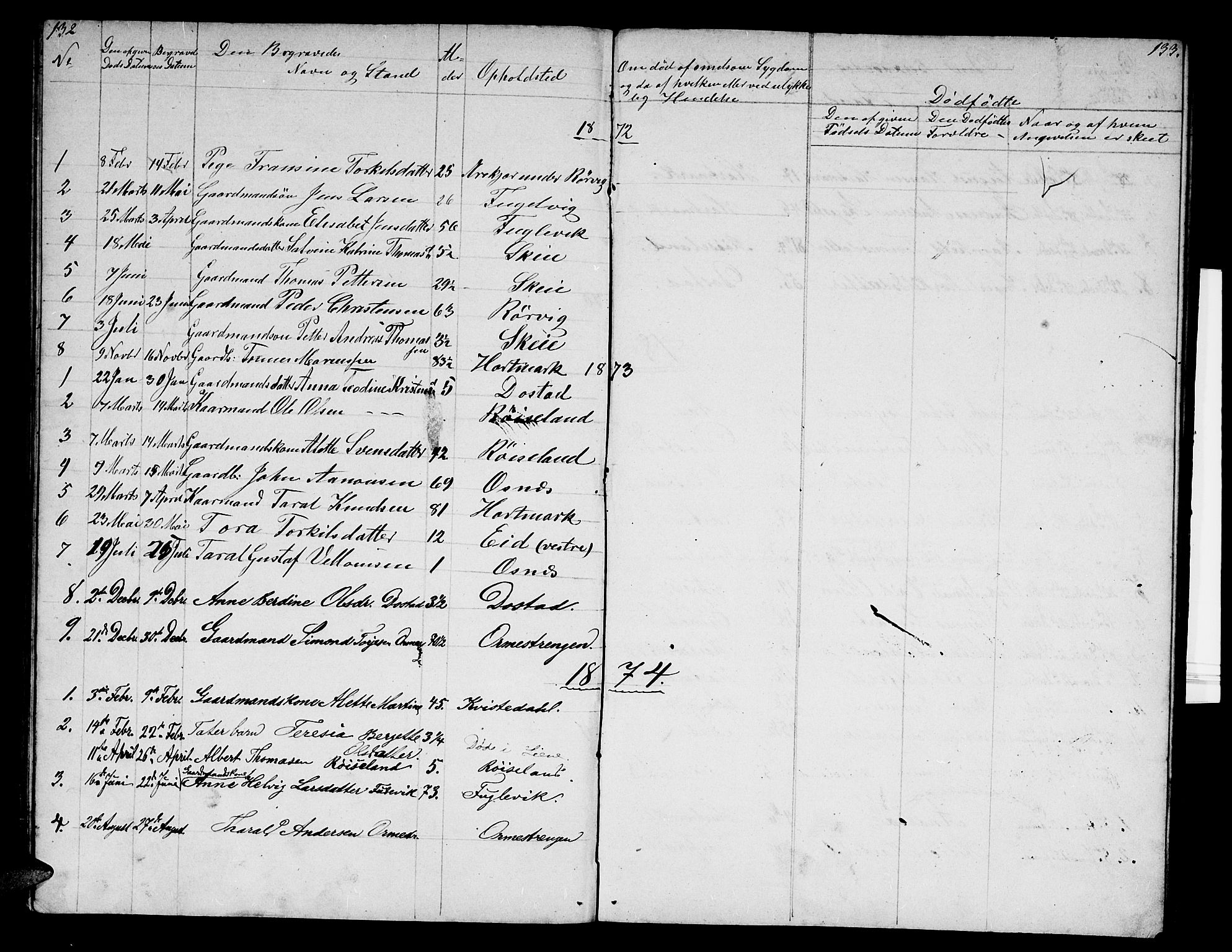 Mandal sokneprestkontor, SAK/1111-0030/F/Fb/Fbb/L0003: Parish register (copy) no. B 3, 1848-1877, p. 132-133
