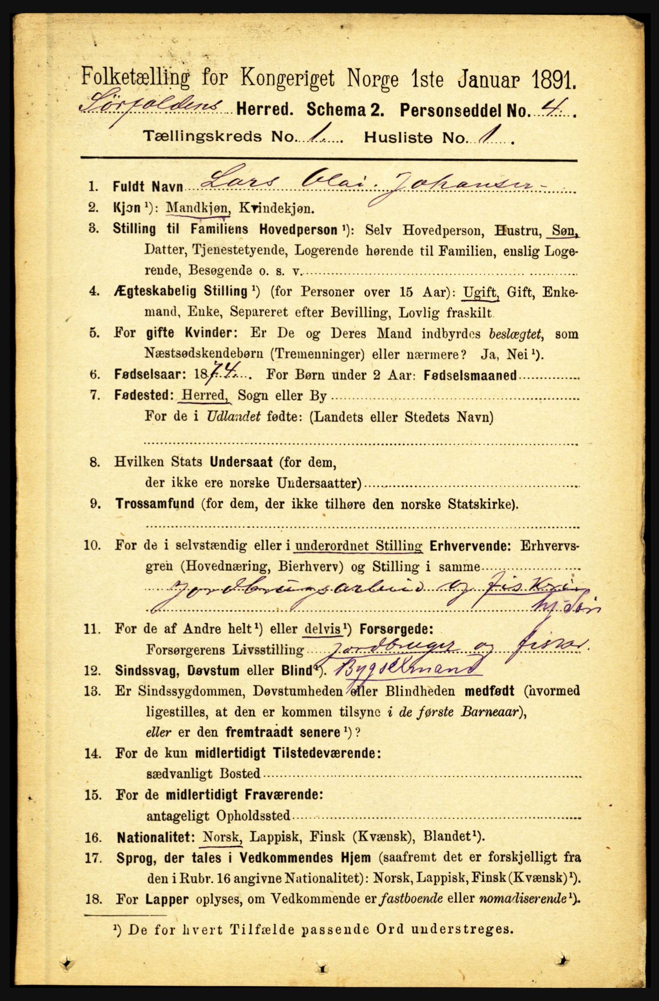 RA, 1891 census for 1845 Sørfold, 1891, p. 49