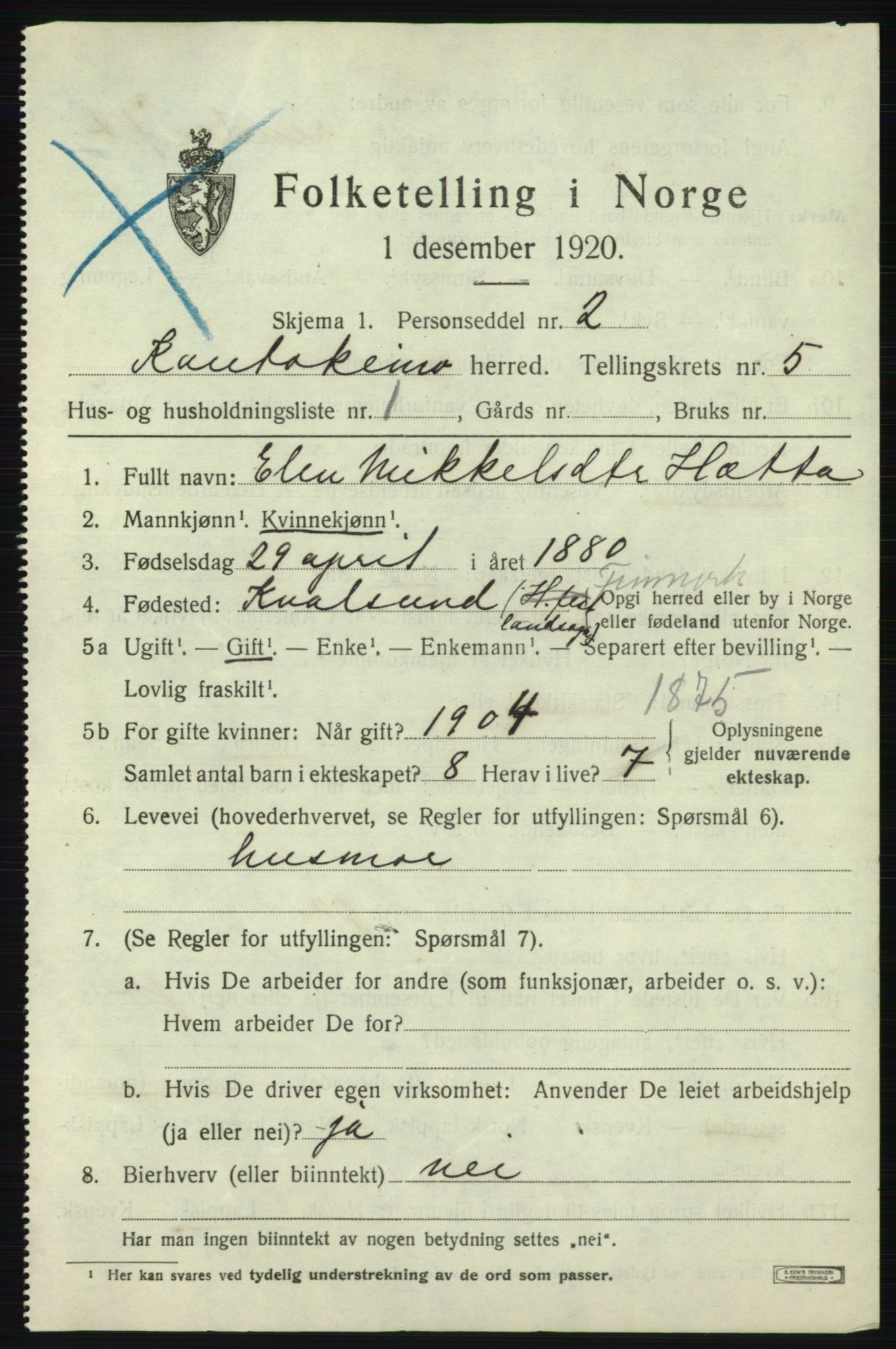 SATØ, 1920 census for Kautokeino, 1920, p. 1935