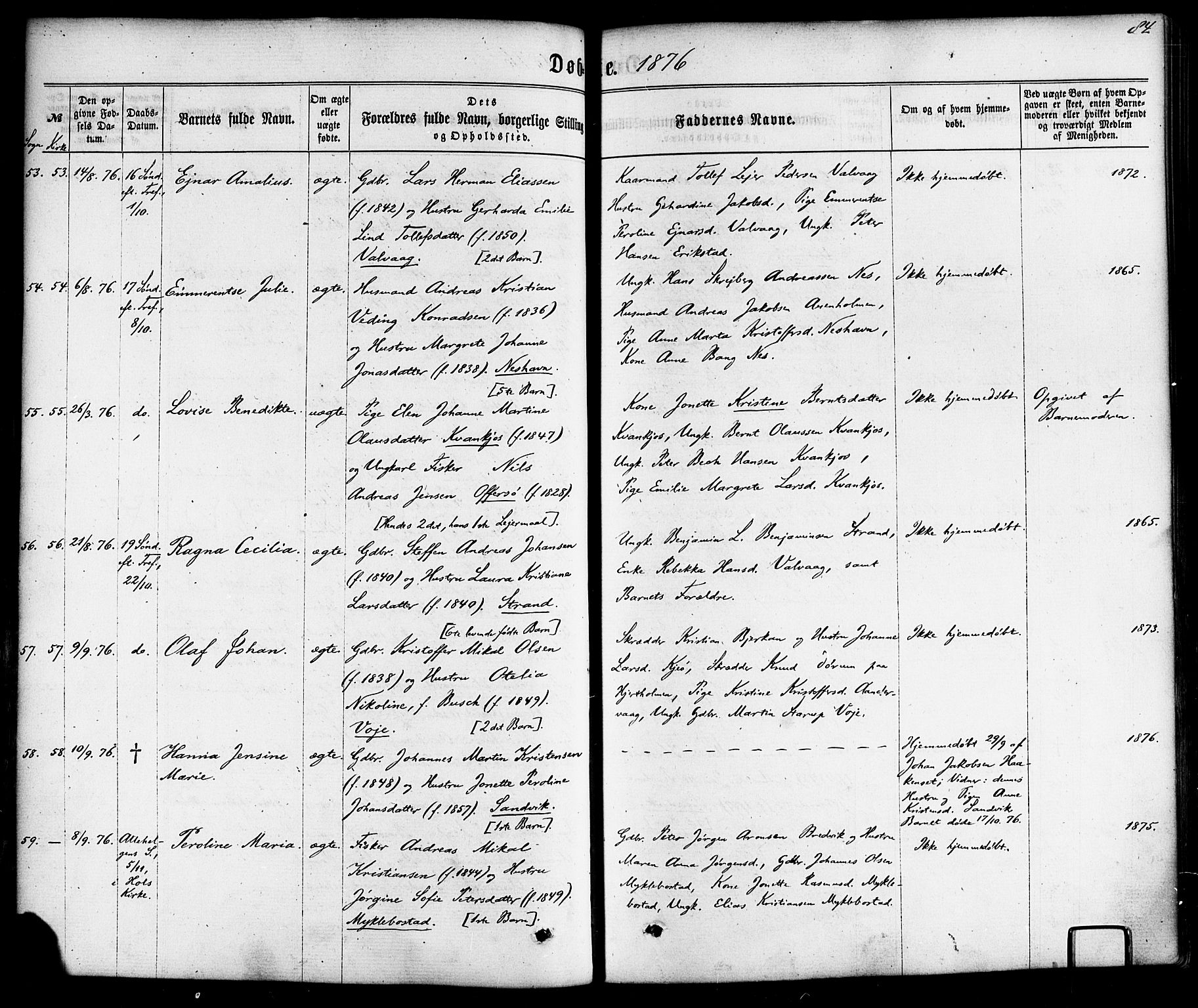 Ministerialprotokoller, klokkerbøker og fødselsregistre - Nordland, AV/SAT-A-1459/872/L1034: Parish register (official) no. 872A09, 1864-1884, p. 84