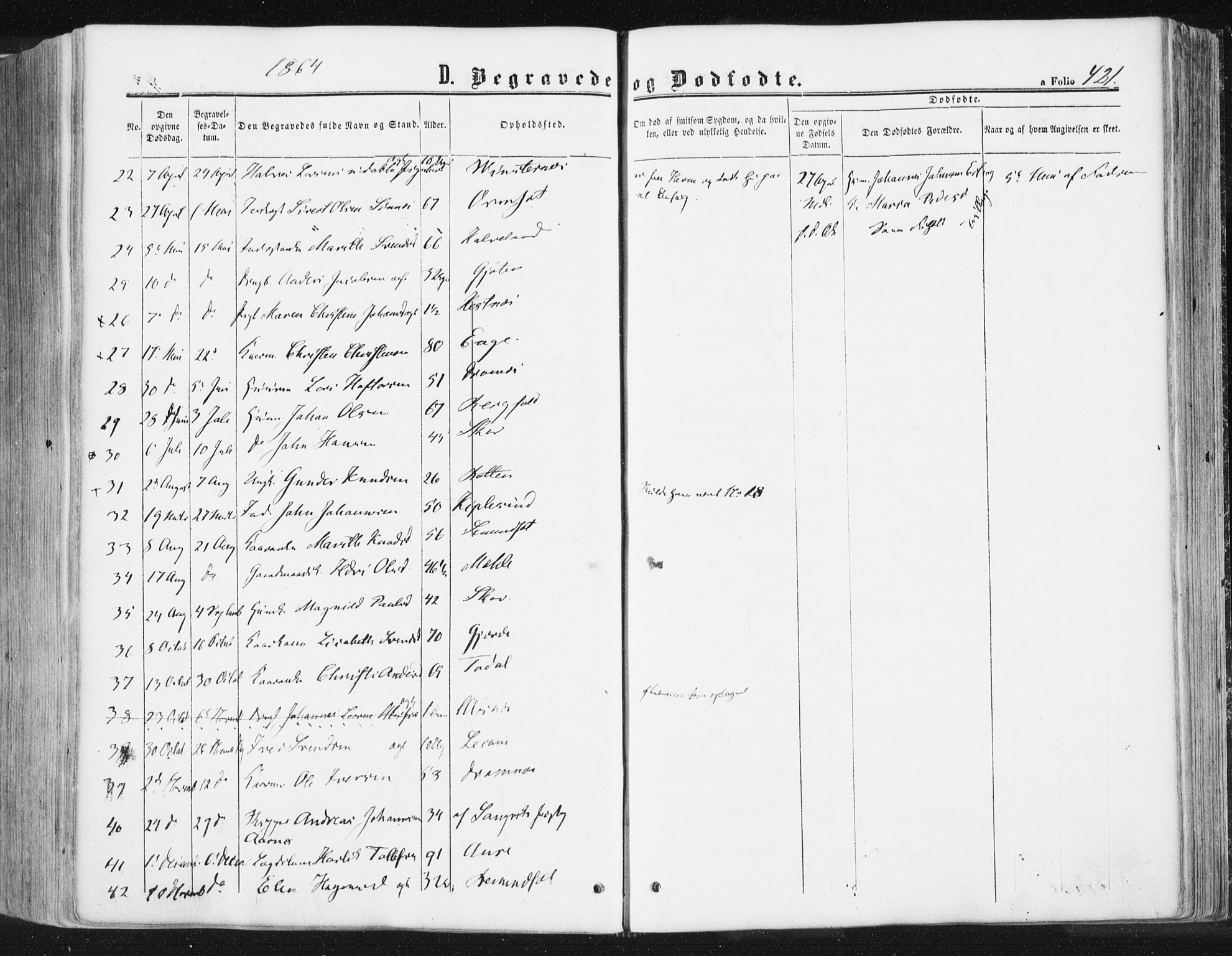 Ministerialprotokoller, klokkerbøker og fødselsregistre - Møre og Romsdal, AV/SAT-A-1454/578/L0905: Parish register (official) no. 578A04, 1859-1877, p. 421